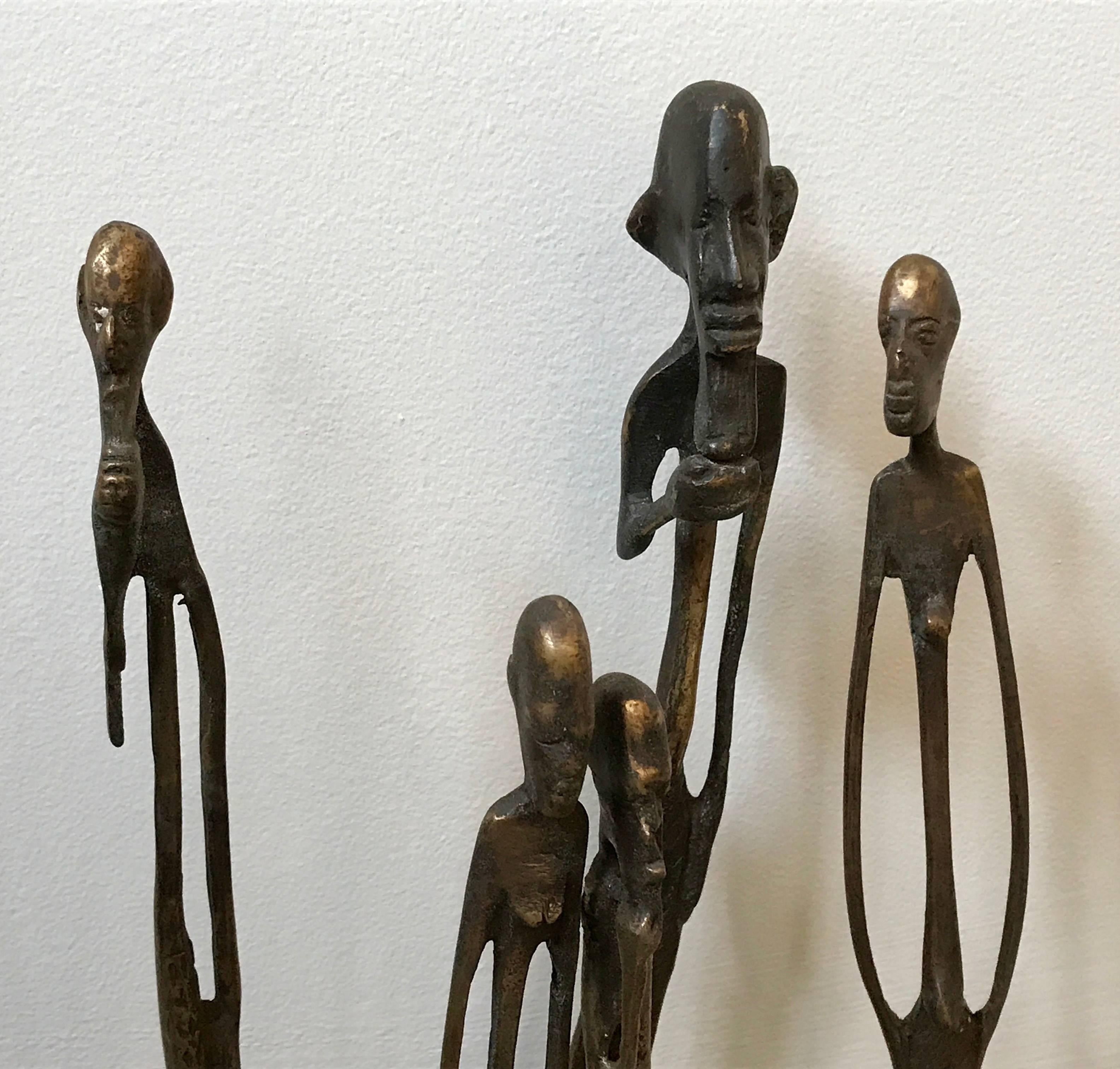 Kenyan Four Brutalist Bronze Abstract African Figural Sculptures, Mid-Century Modern