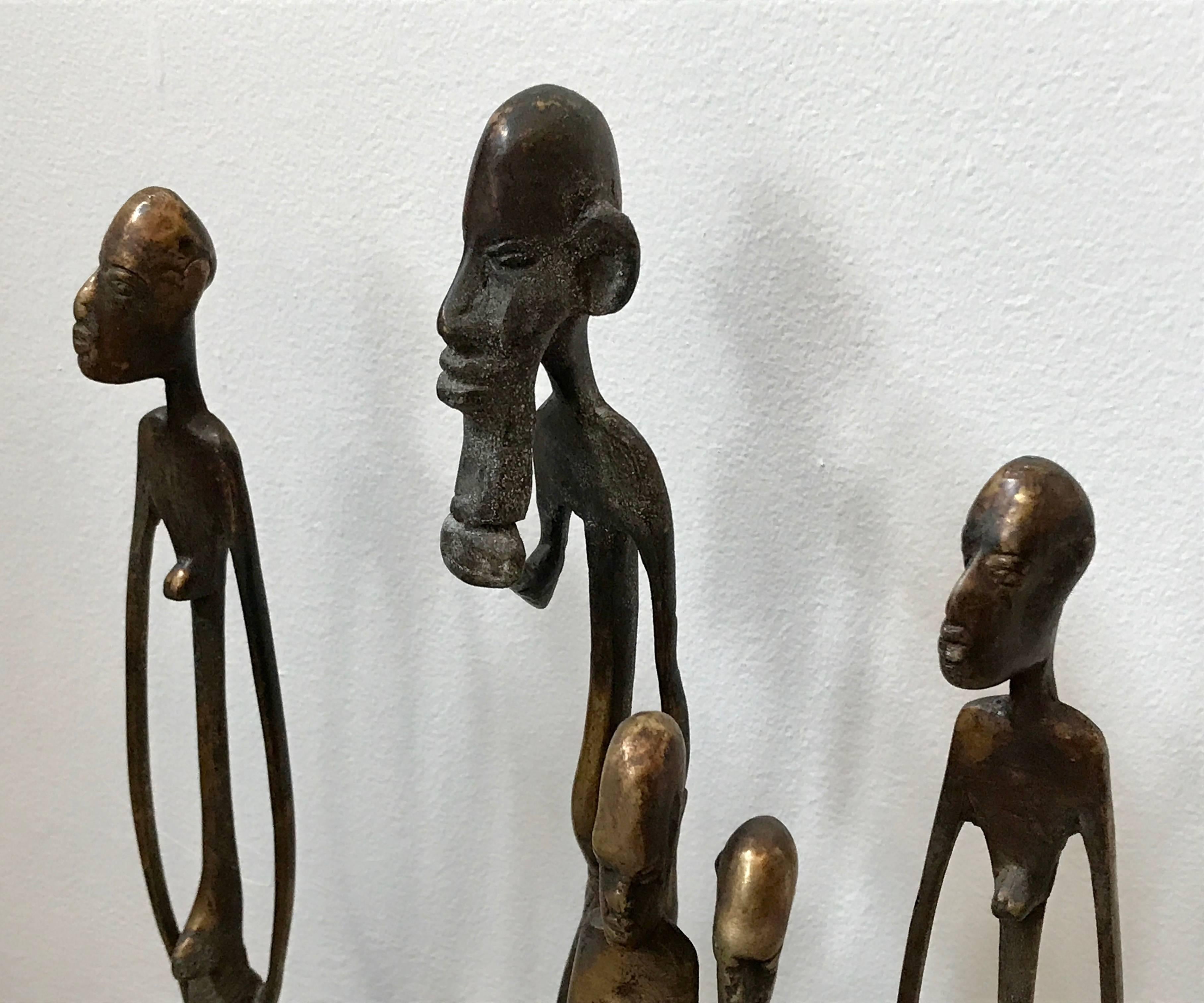 Four Brutalist Bronze Abstract African Figural Sculptures, Mid-Century Modern In Good Condition In Bedford Hills, NY