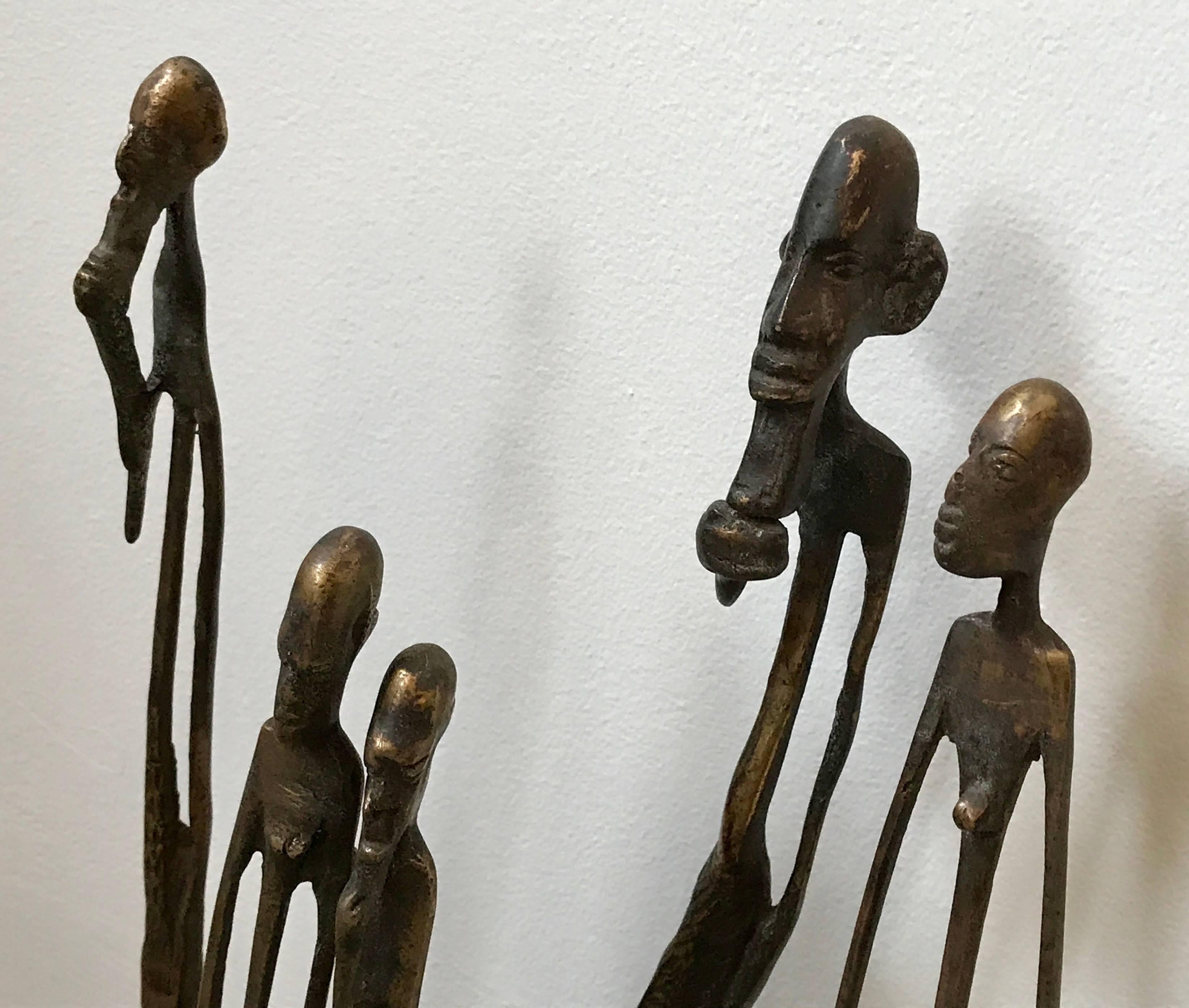 Four Brutalist Bronze Abstract African Figural Sculptures, Mid-Century Modern In Good Condition In Bedford Hills, NY