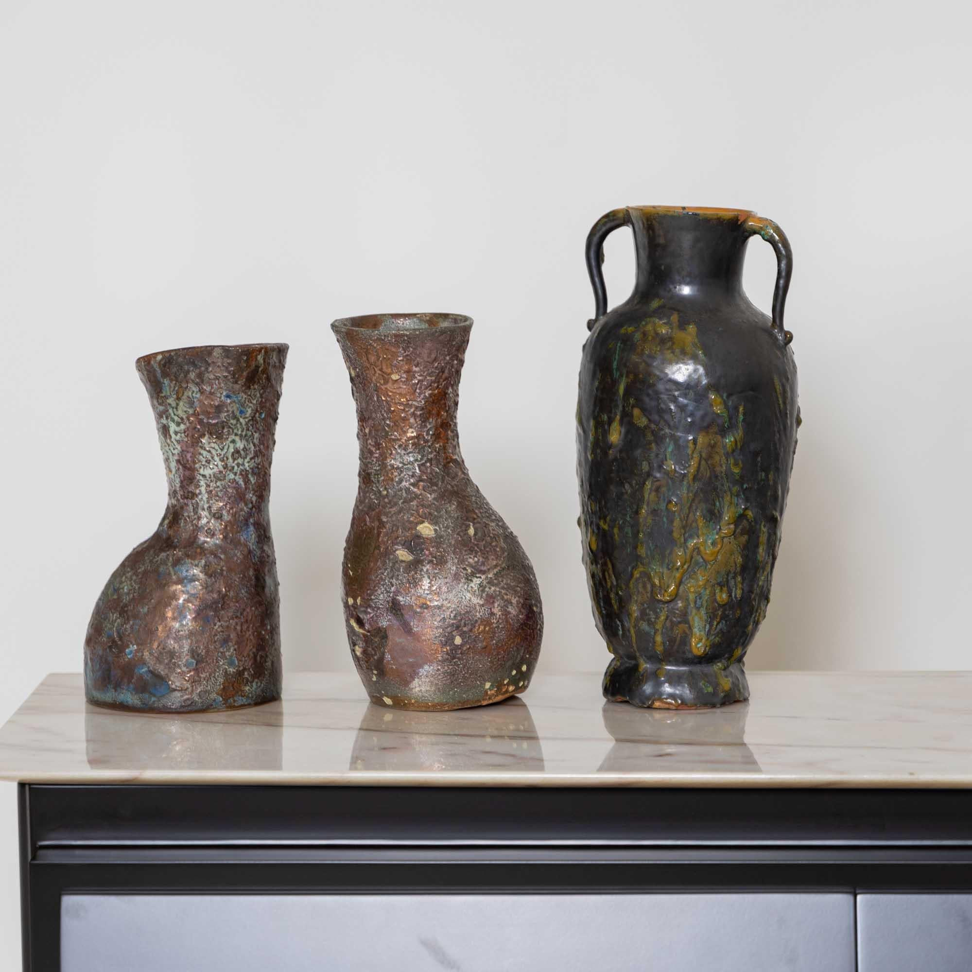 Glazed Four Brutalist Ceramic Vases by Nereo Boaretto, Italy 1950s For Sale