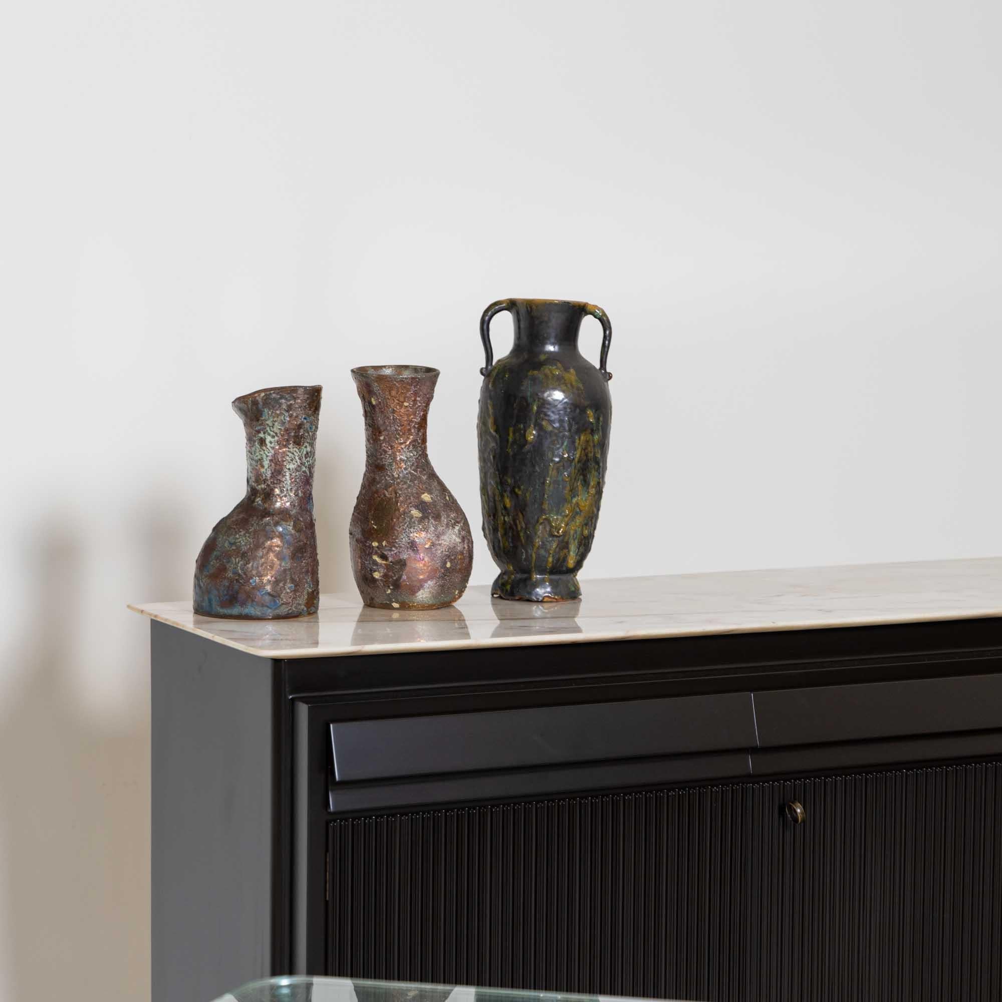 Four Brutalist Ceramic Vases by Nereo Boaretto, Italy 1950s In Good Condition For Sale In Greding, DE