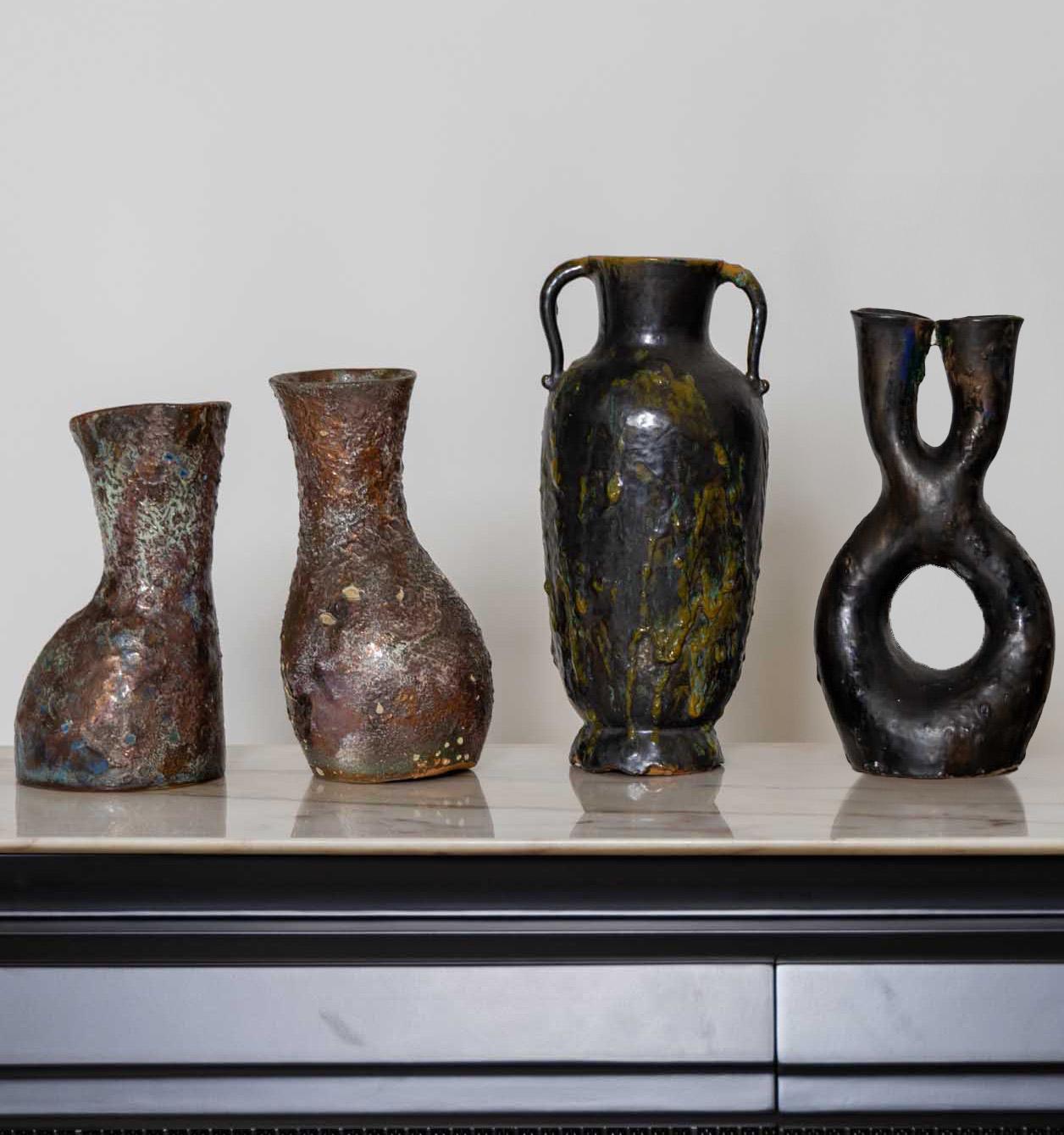 Mid-20th Century Four Brutalist Ceramic Vases by Nereo Boaretto, Italy 1950s For Sale