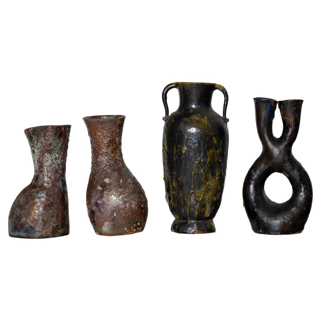 Four Brutalist Ceramic Vases by Nereo Boaretto, Italy 1950s For Sale