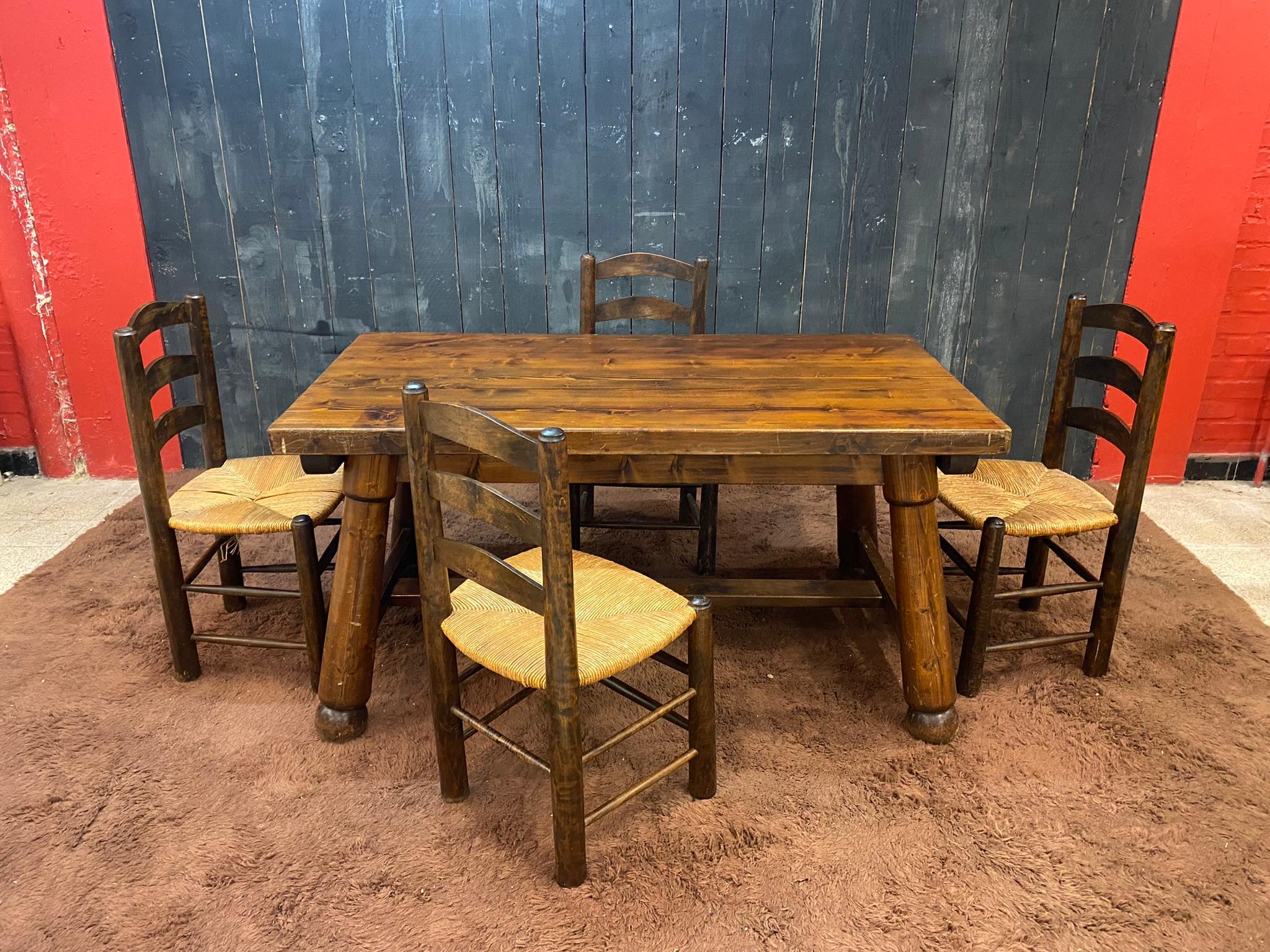Four Brutalist Pine Chairs, circa 1950 For Sale 7