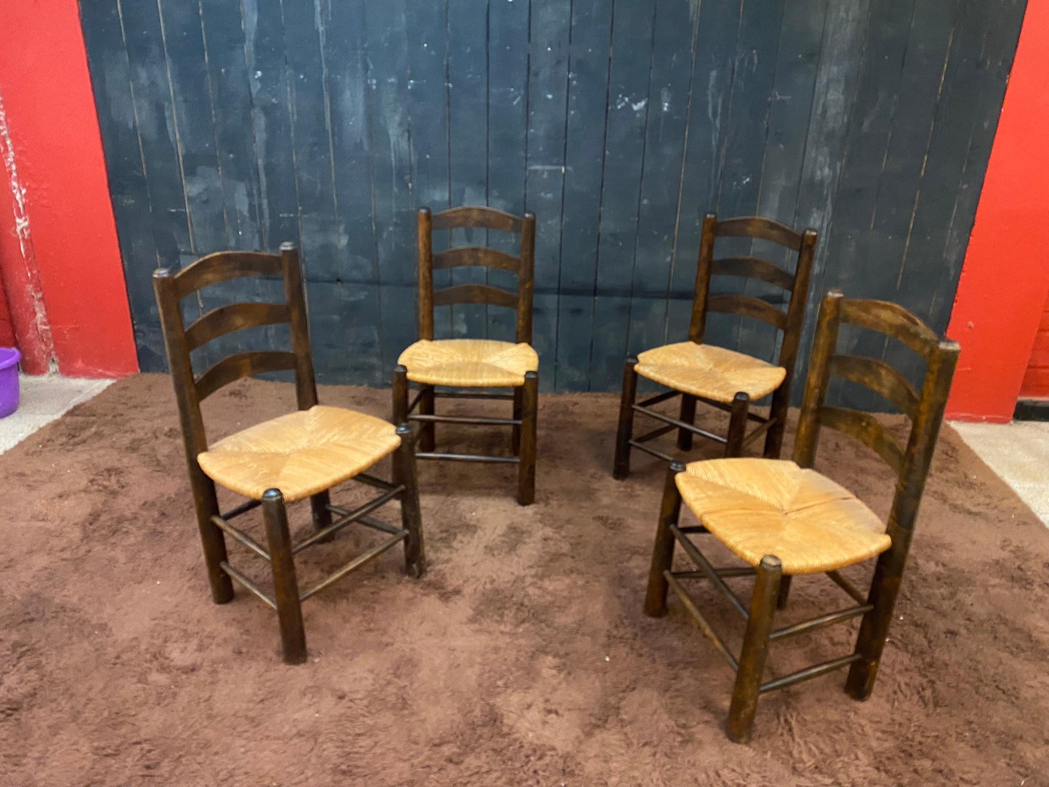 Mid-Century Modern Four Brutalist Pine Chairs, circa 1950 For Sale