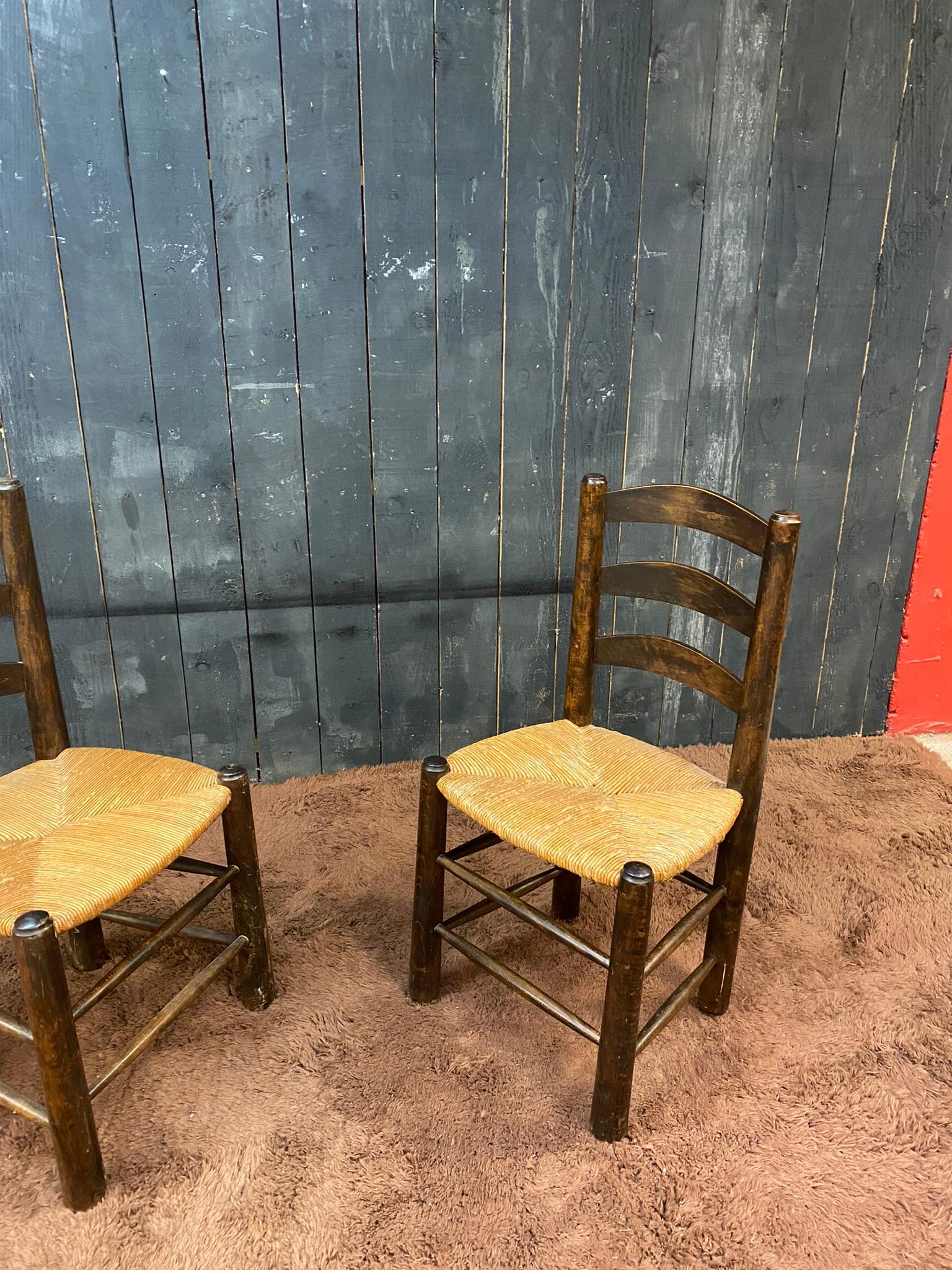 Four Brutalist Pine Chairs, circa 1950 For Sale 1