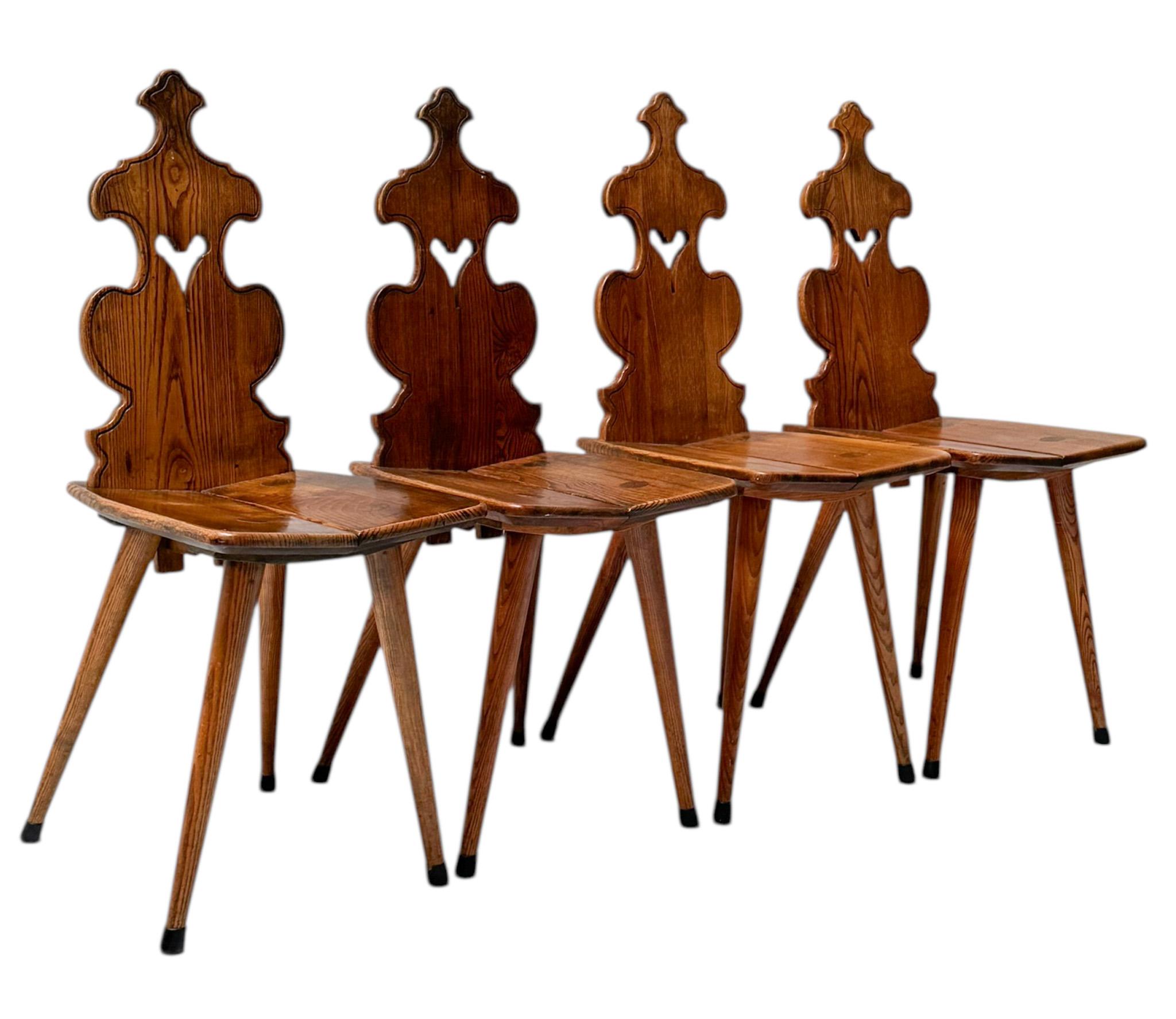 Cuatro sillas de montaña tirolesas o suizas brutalistas, años 50 en Bueno estado para la venta en Amsterdam, NL