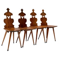 Quatre chaises de montagne tyroliennes ou suisses brutalistes, années 1950