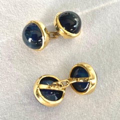 Four Cabochon Ceylon Sapphire 22 Carat Double Sided Gold 0.45 Inch Cufflinks