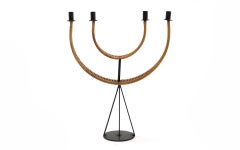 Candelabro a quattro candele in ferro battuto e canna di Arthur Umanoff, anni '50