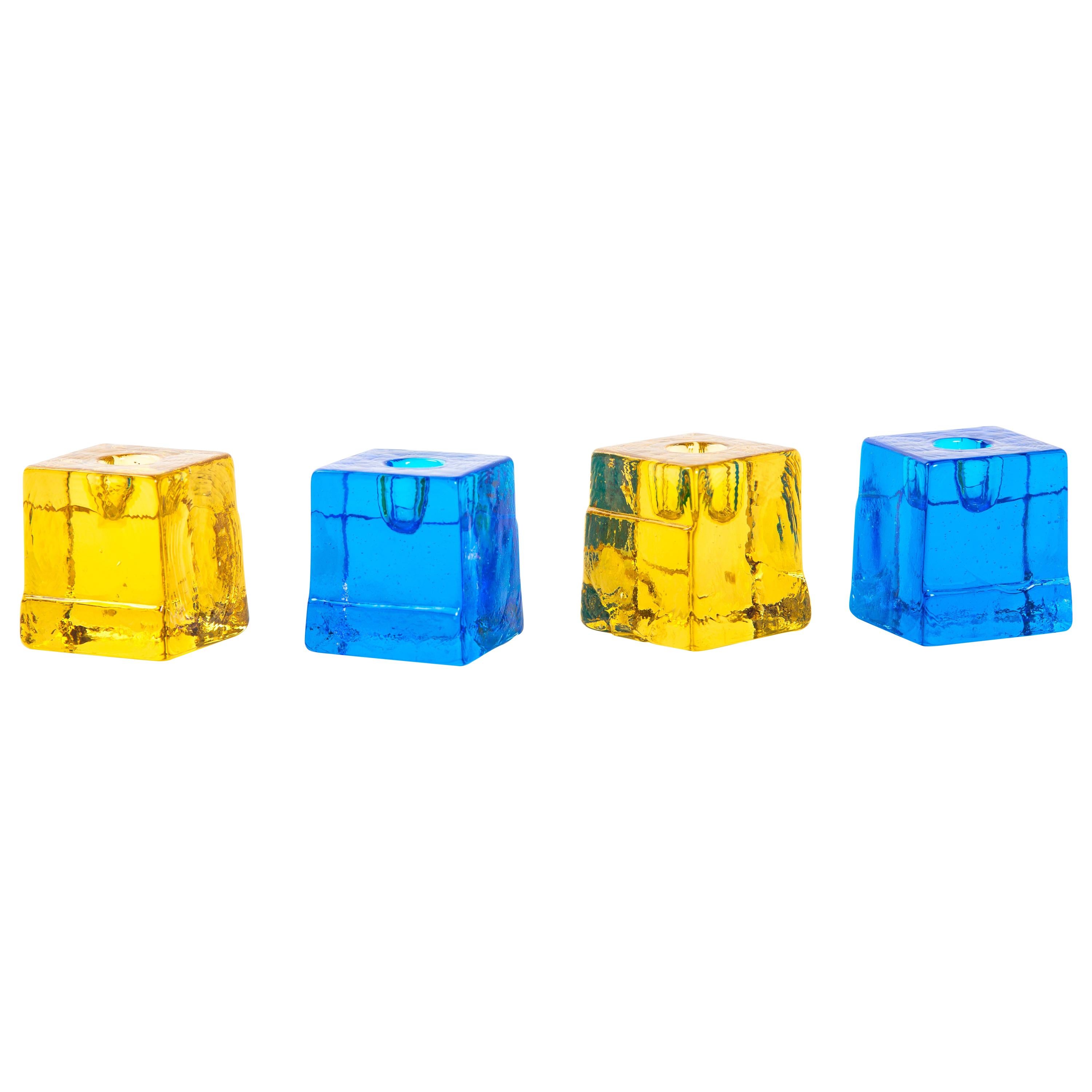 Four Candle Sticks by Christer Sjögren for Lindshammer with Art Glass For Sale