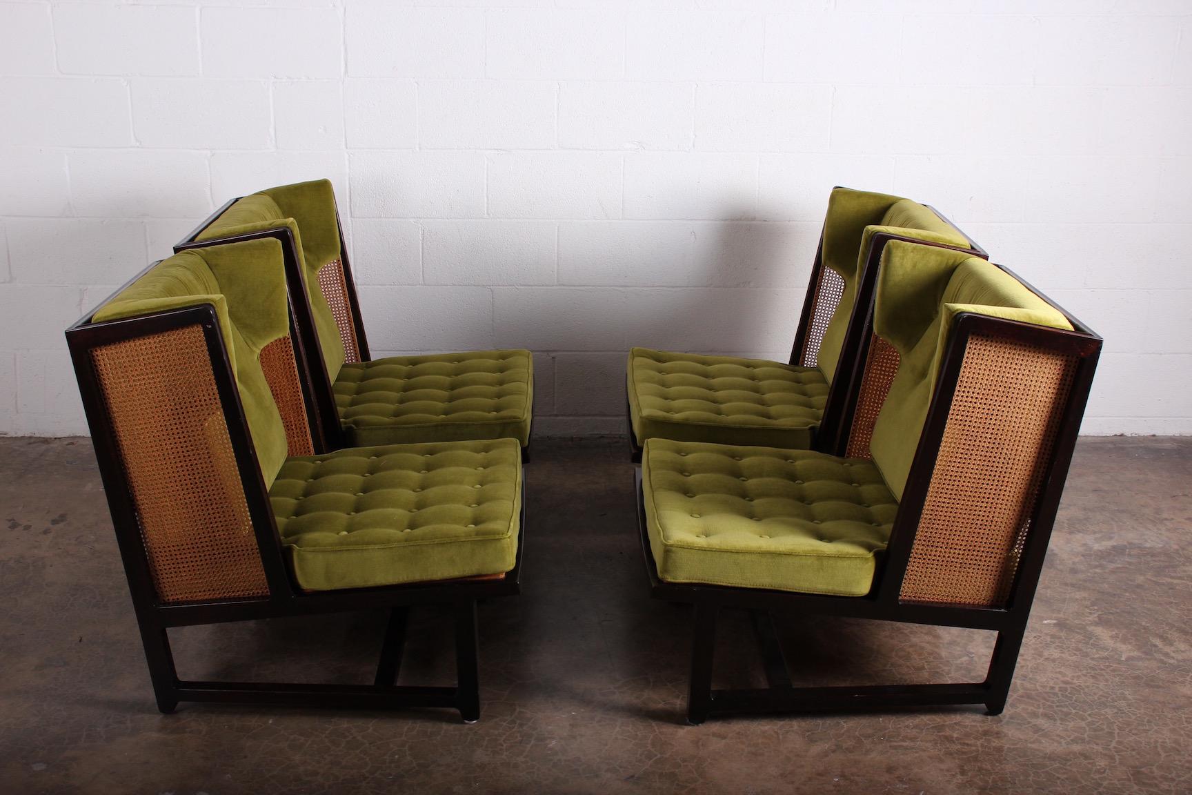 Four Cane Back Wing Chairs by Edward Wormley for Dunbar In Good Condition In Dallas, TX