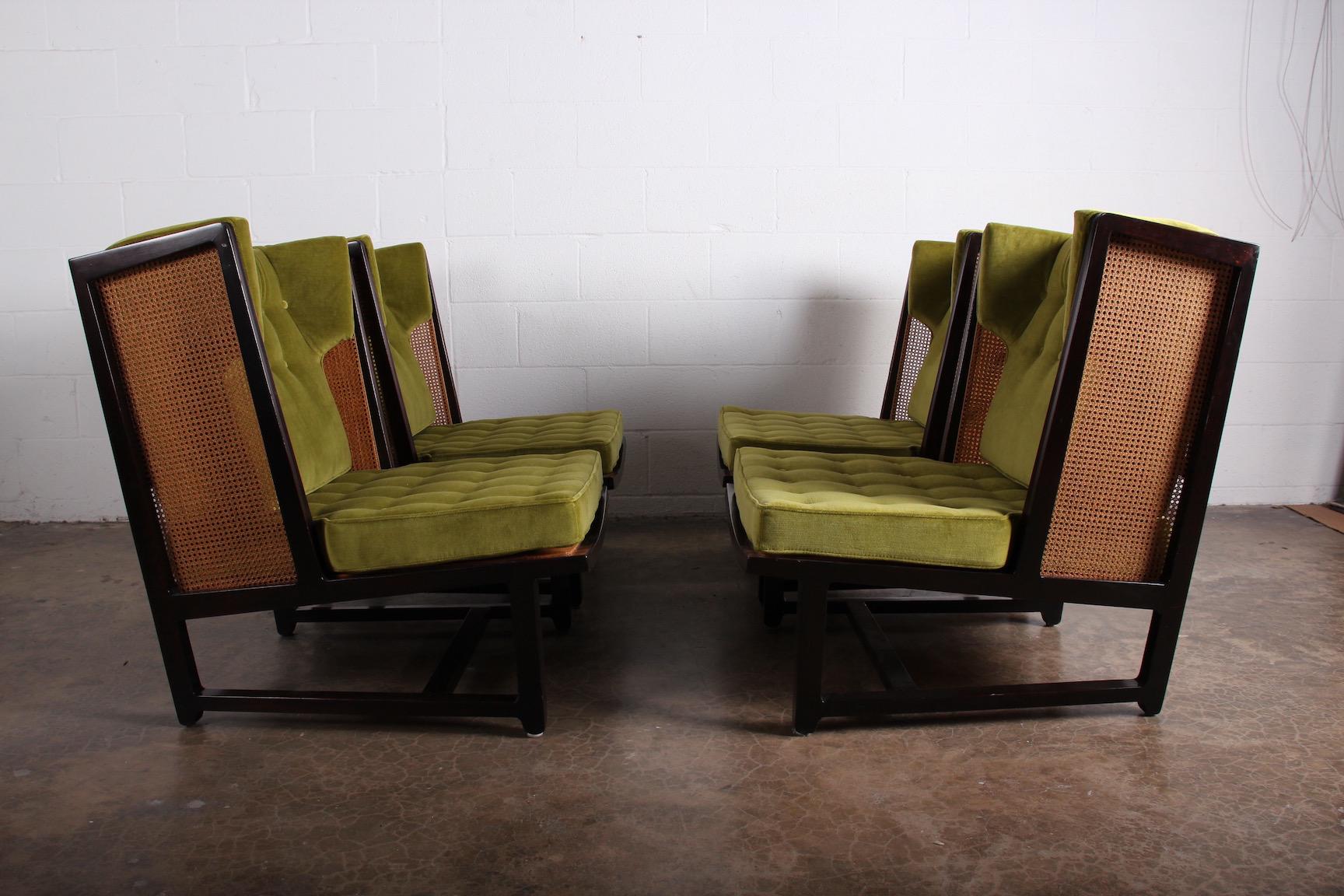 Mid-20th Century Four Cane Back Wing Chairs by Edward Wormley for Dunbar