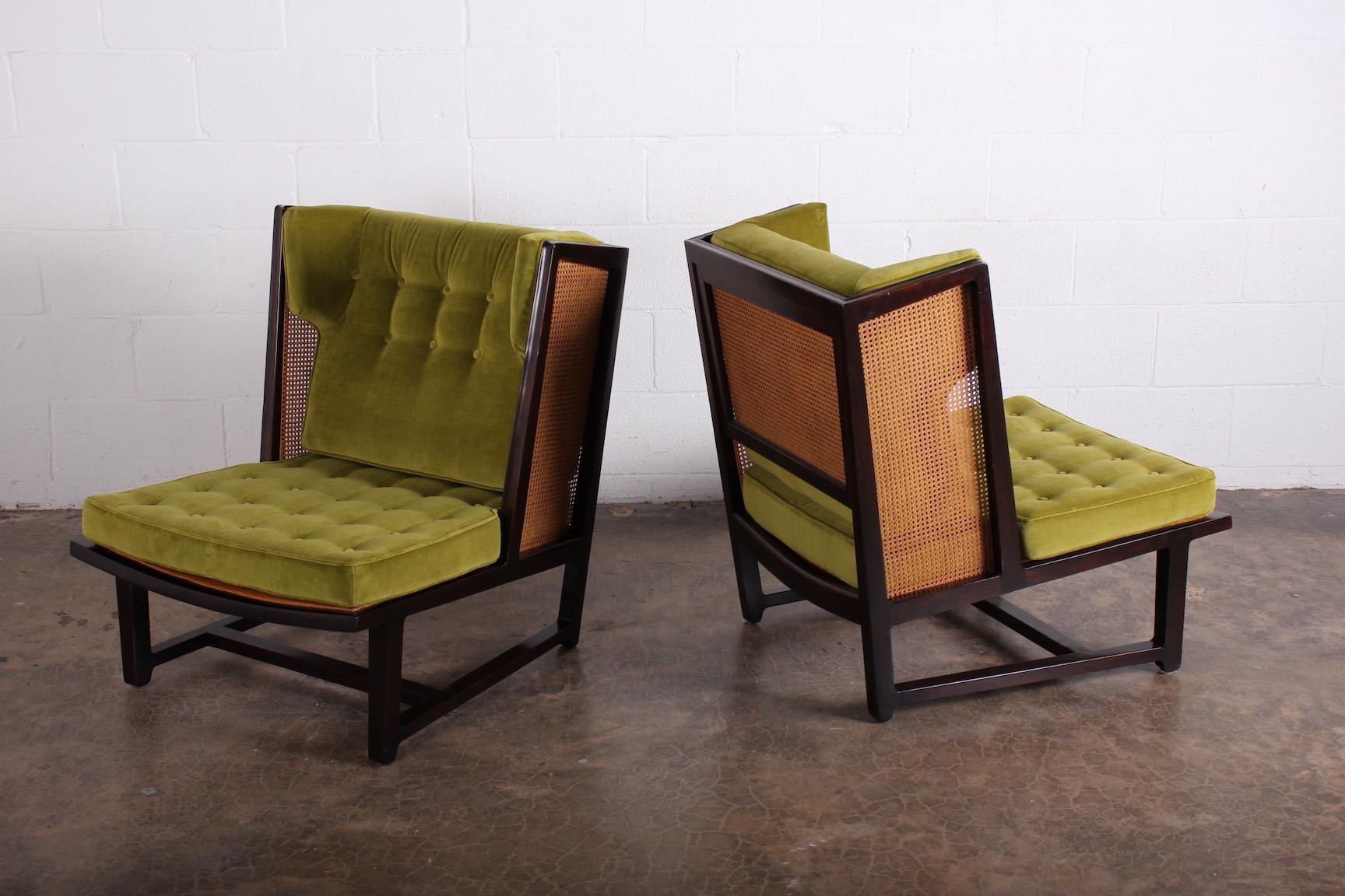 Velvet Four Cane Back Wing Chairs by Edward Wormley for Dunbar