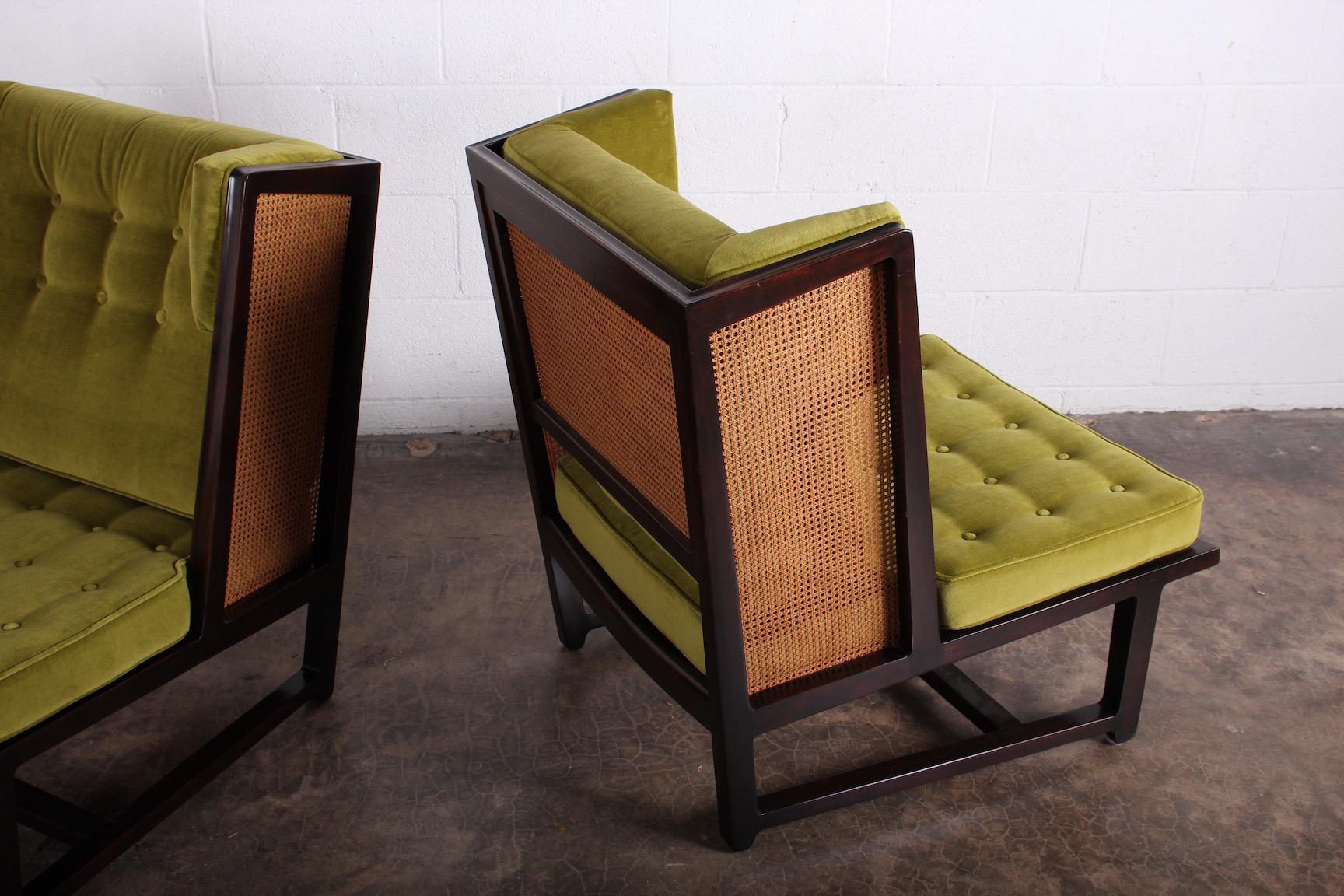 Four Cane Back Wing Chairs by Edward Wormley for Dunbar 1
