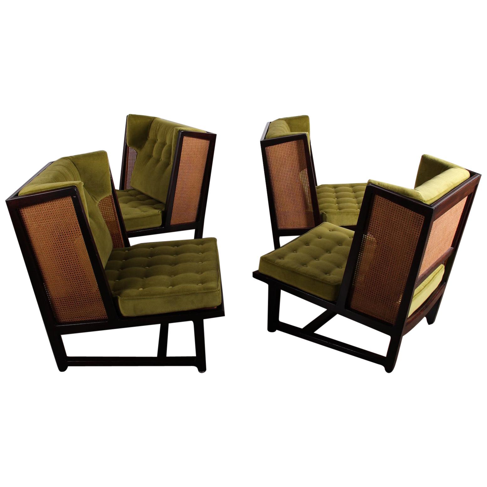 Four Cane Back Wing Chairs by Edward Wormley for Dunbar