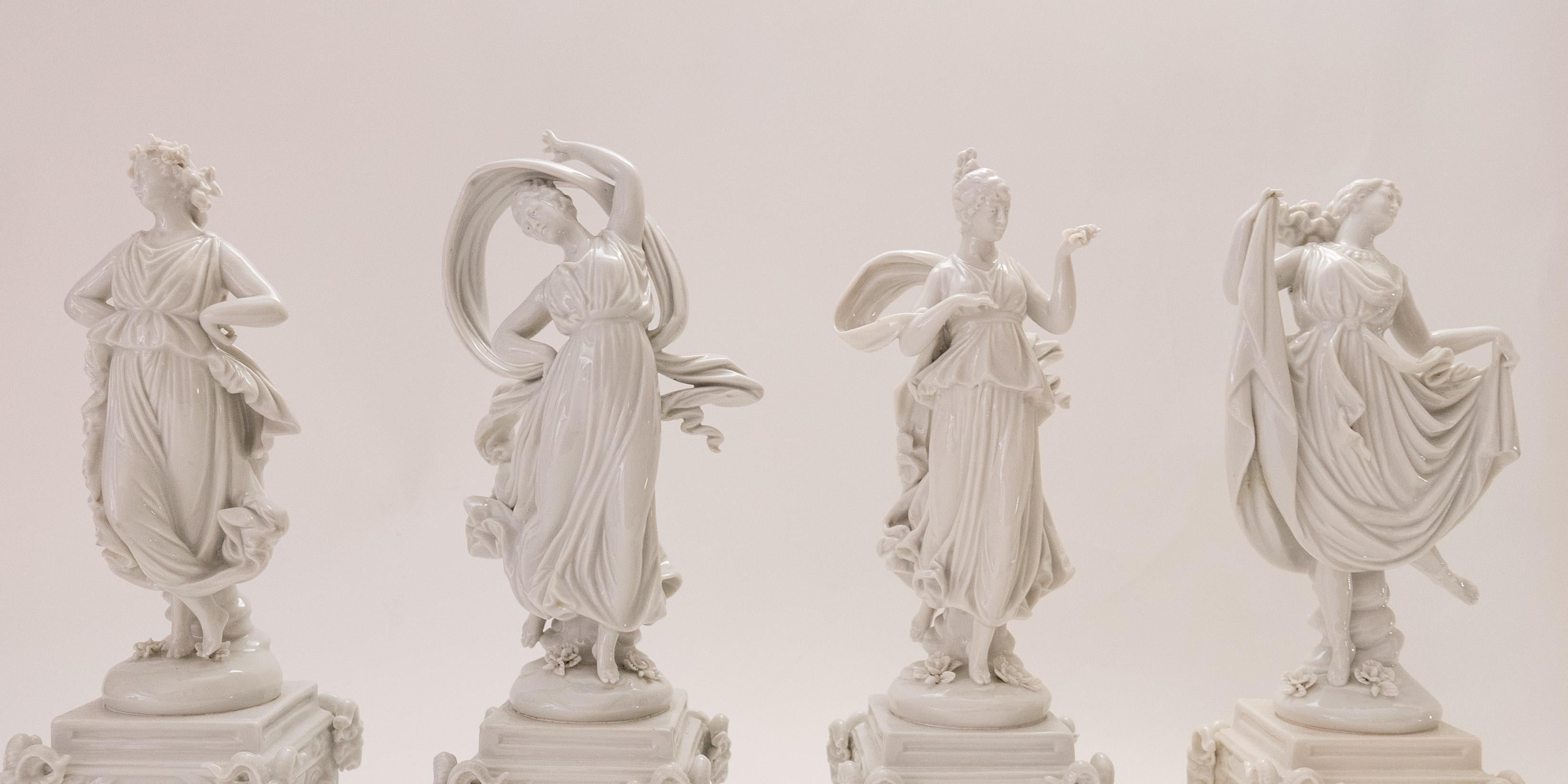 Hand-Crafted Four Capo Di Monte Porcelain Figurines, Blanc de Chine, Antique, Circa 1900