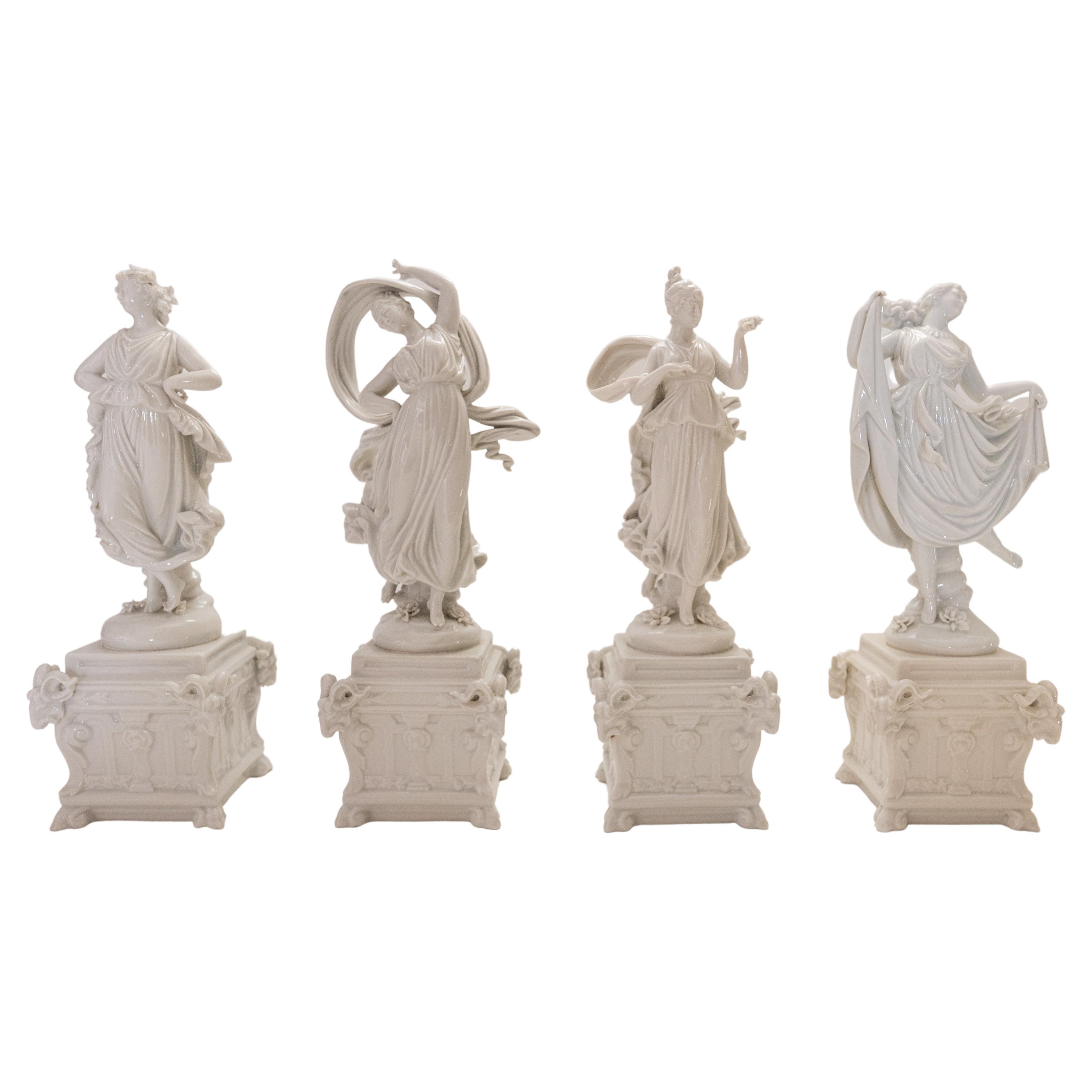 Four Capo Di Monte Porcelain Figurines, Blanc de Chine, Antique, Circa 1900