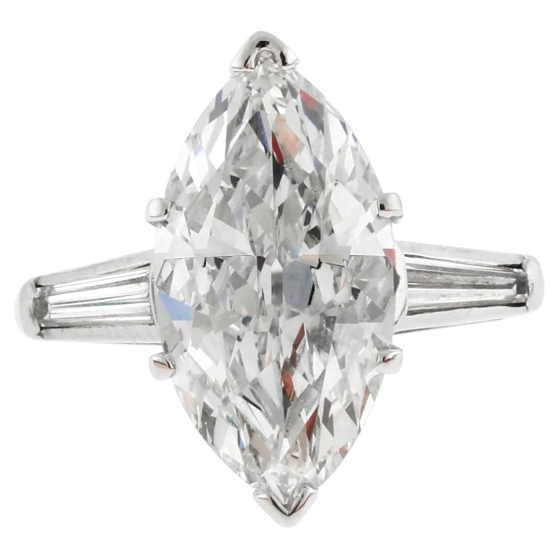 Four carat Antique Marquise Cut Diamond Ring For Sale
