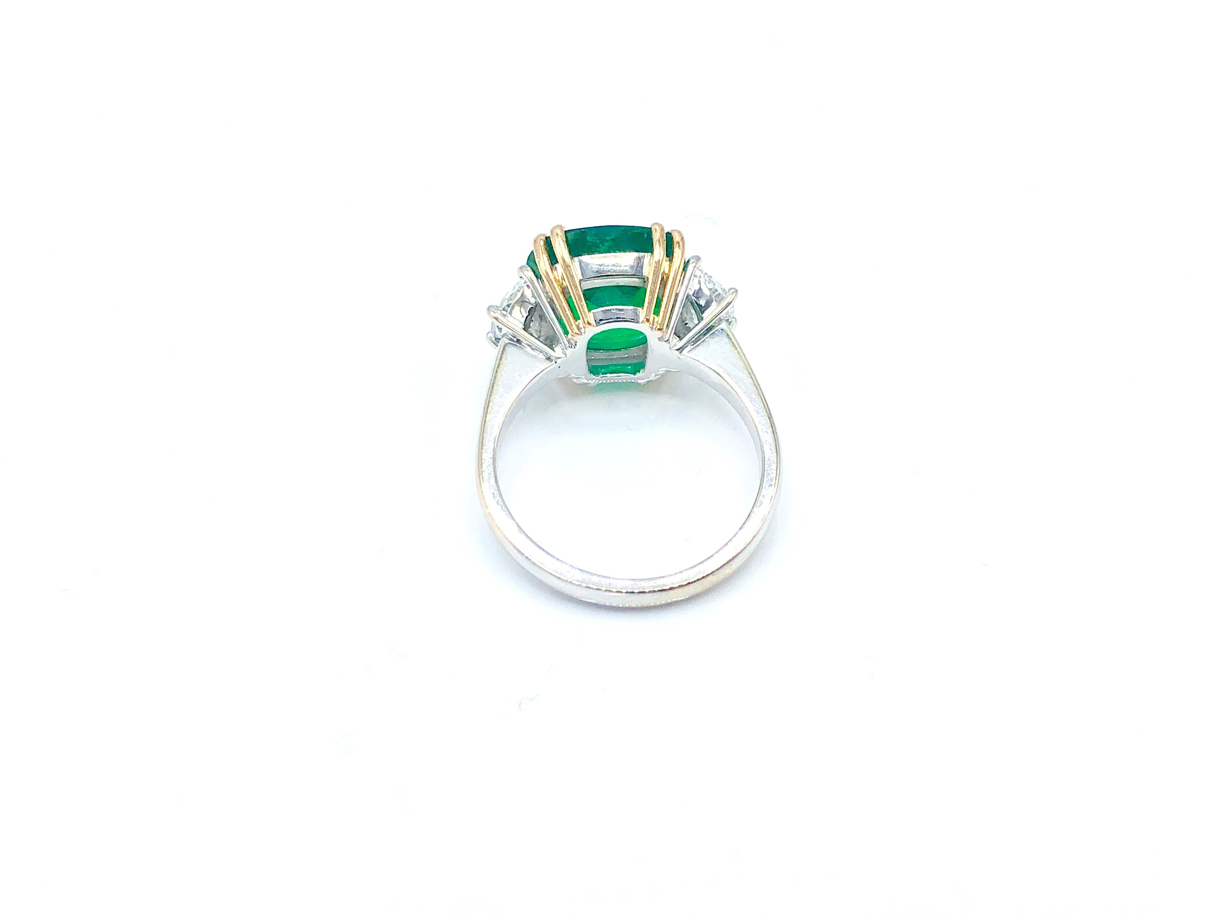 Women's 4 Carat Columbian Emerald and Diamond Three-Stone Statement Ring For Sale