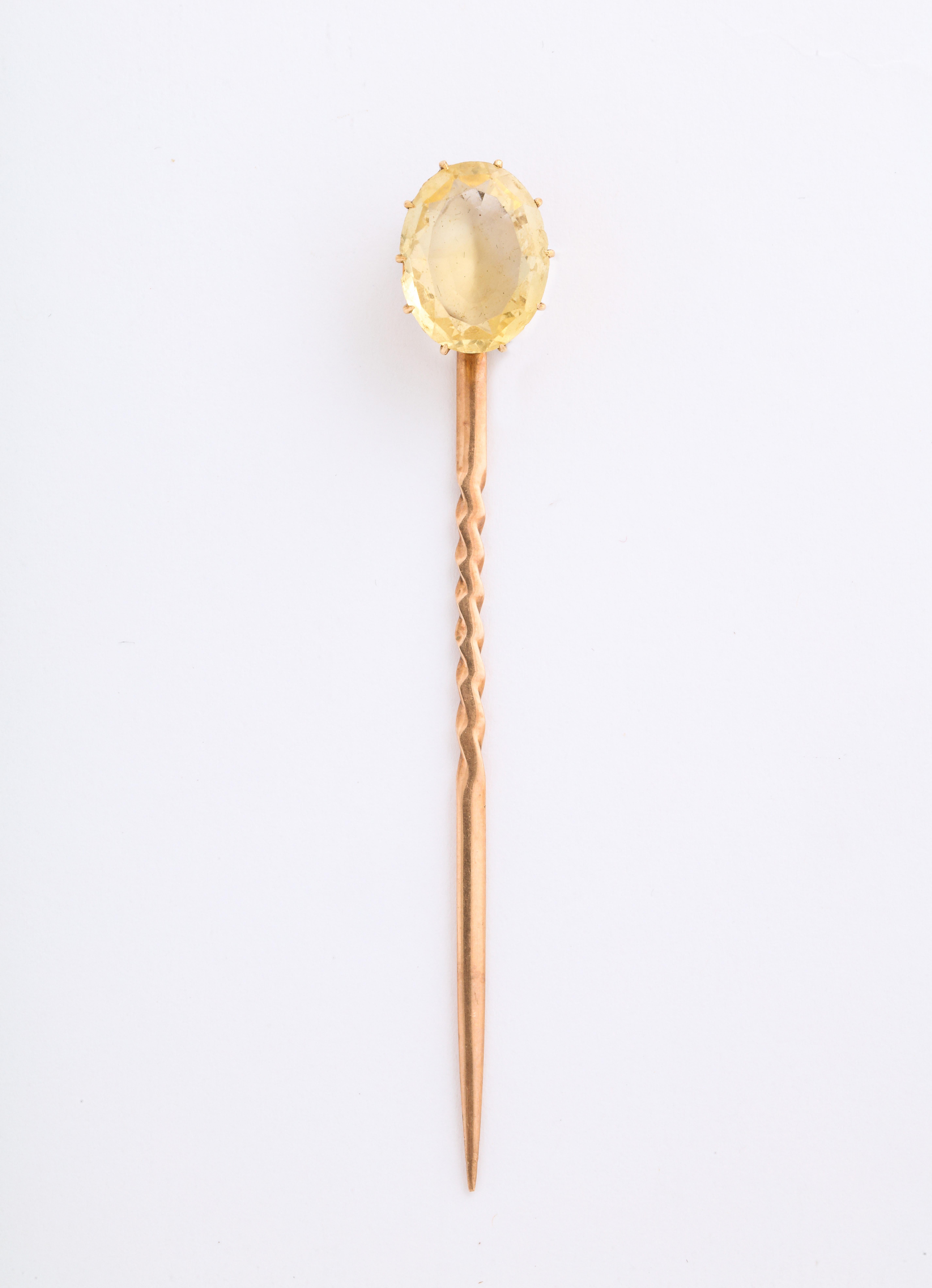 Five Carat Victorian Citrine Stickpin In Excellent Condition For Sale In Stamford, CT