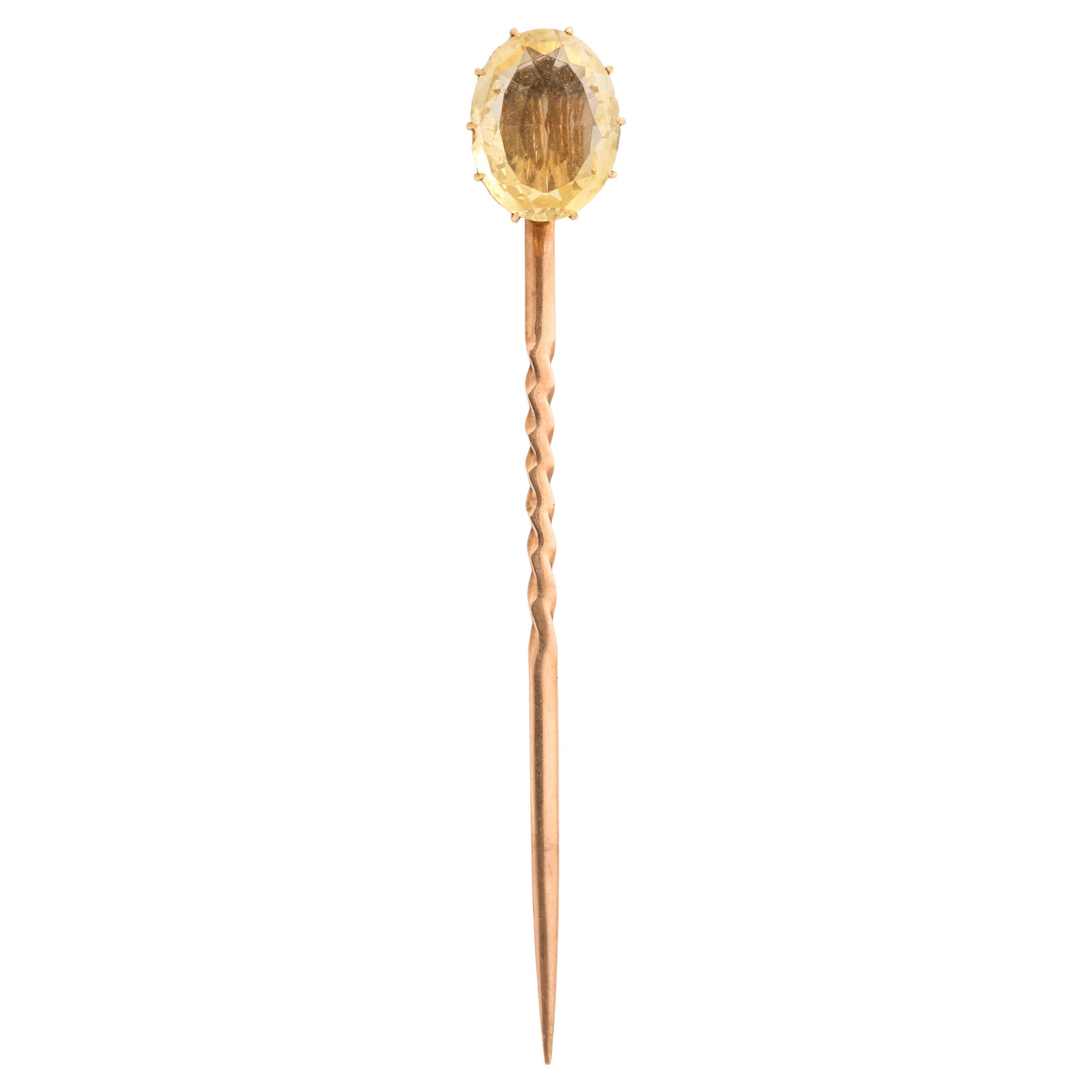 Five Carat Victorian Citrine Stickpin For Sale