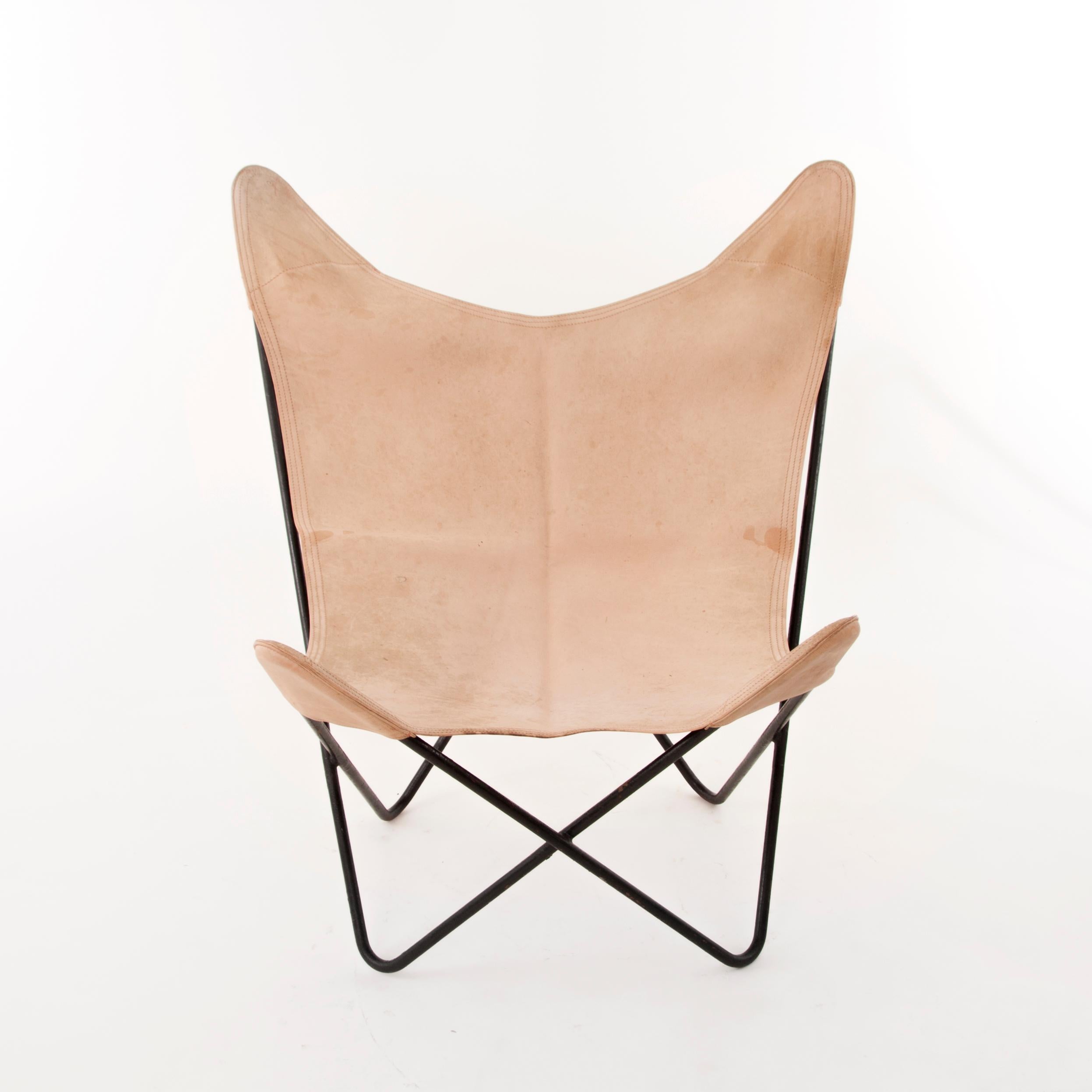 Vier Carl Aubock Maßgefertigte Butterly-Stühle aus Hirschleder und Leder mit Fledermaus-Sessel im Angebot 5