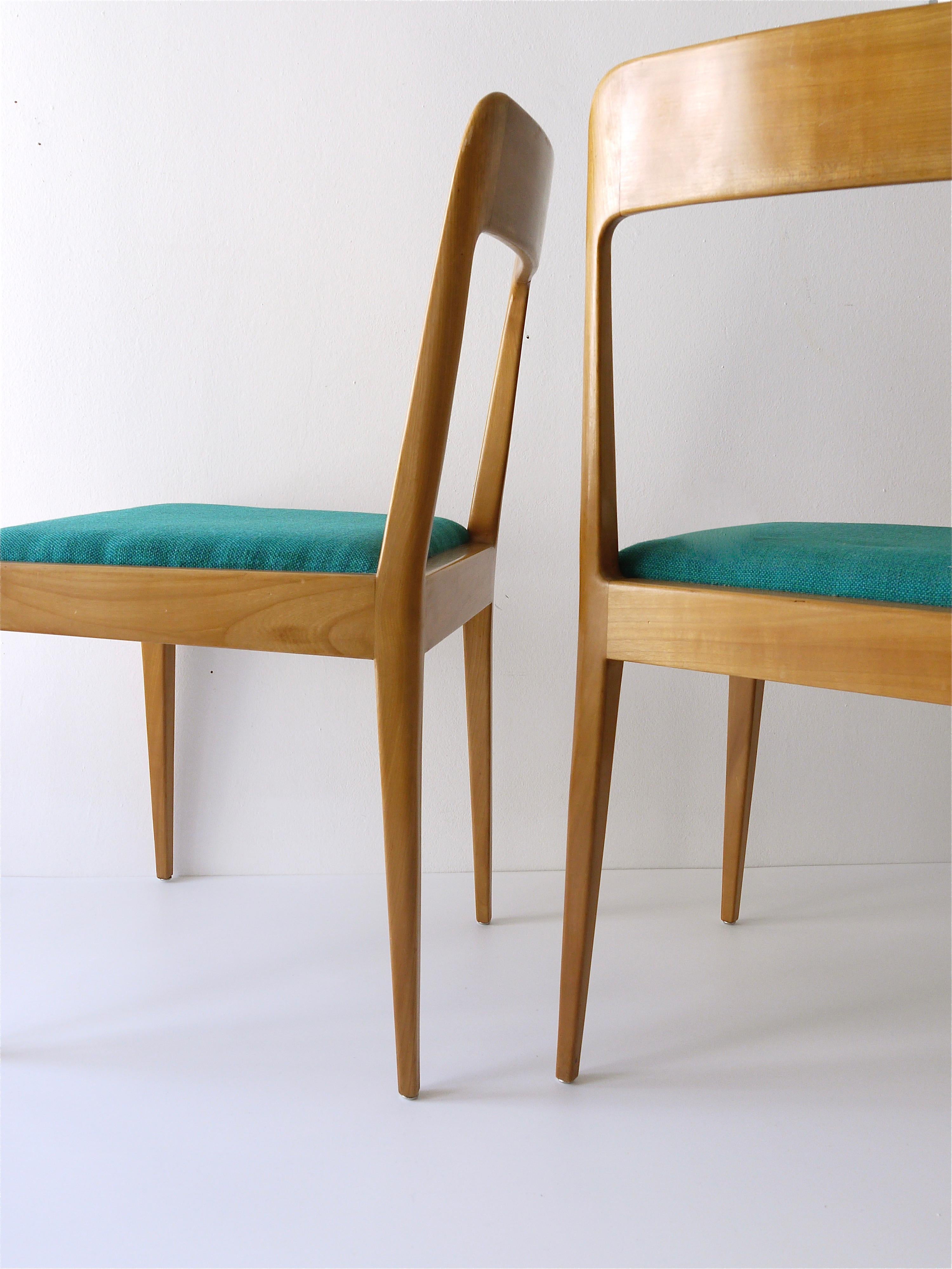 Four Carl Aubock Midcentury Walnut Chairs A7, Vienna, Austria, 1950s For Sale 3