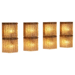 Four Carl Fagerlund Brass and Glass Wall Lights for Orrefors, Sweden 1960s