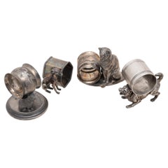 Four Cat and Dog Victorian Silverplate Napkin Rings