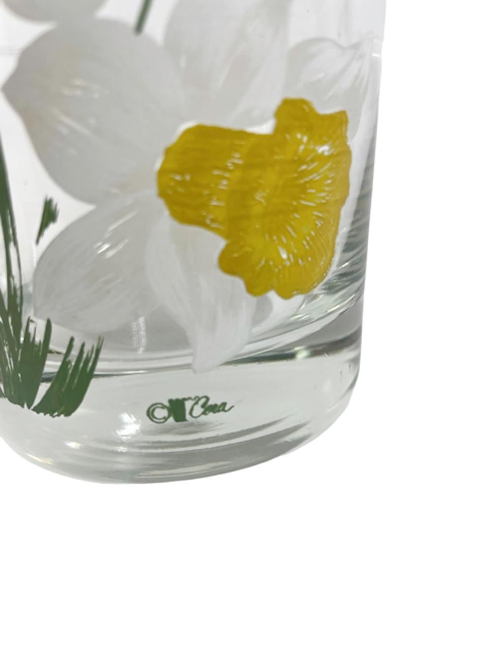 American Four Cera Glass Vintage Rocks Glasses with Large Daffodils in Colored Enamels For Sale
