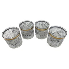 Four Cera Ten Year Dow-Jones Industrial Average Cocktail Glasses For 1958-1968