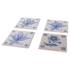 Four Ceramic Tiles Blue and White