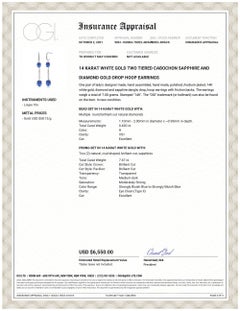 Four Ceylon Cabochon Sapphire Diamond 8.10 Carat 2 Inch White Gold Hoop Earrings
