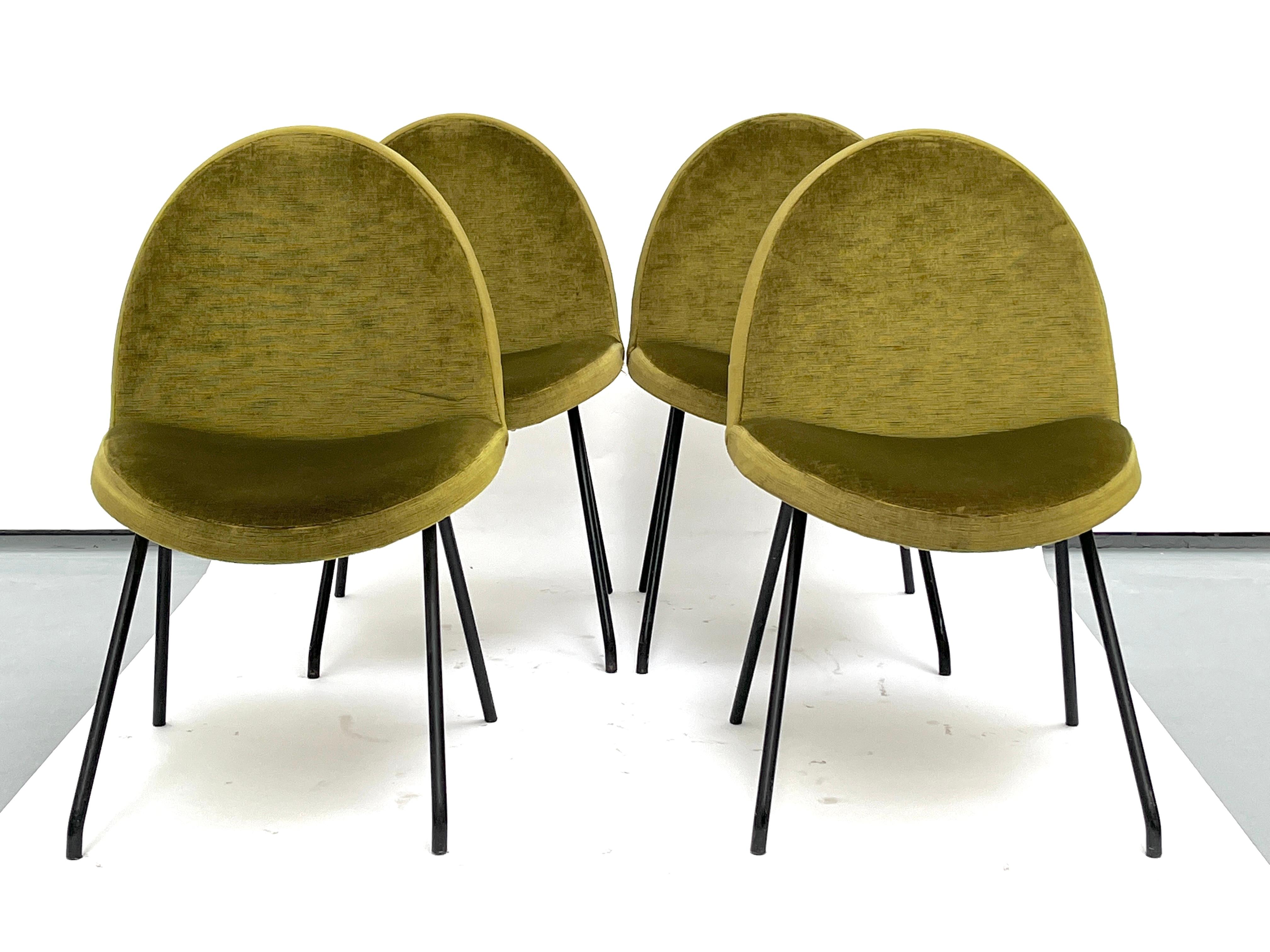 Lacquered Four Green Chairs 771 by Joseph André Motte, Steiner, 1958 For Sale
