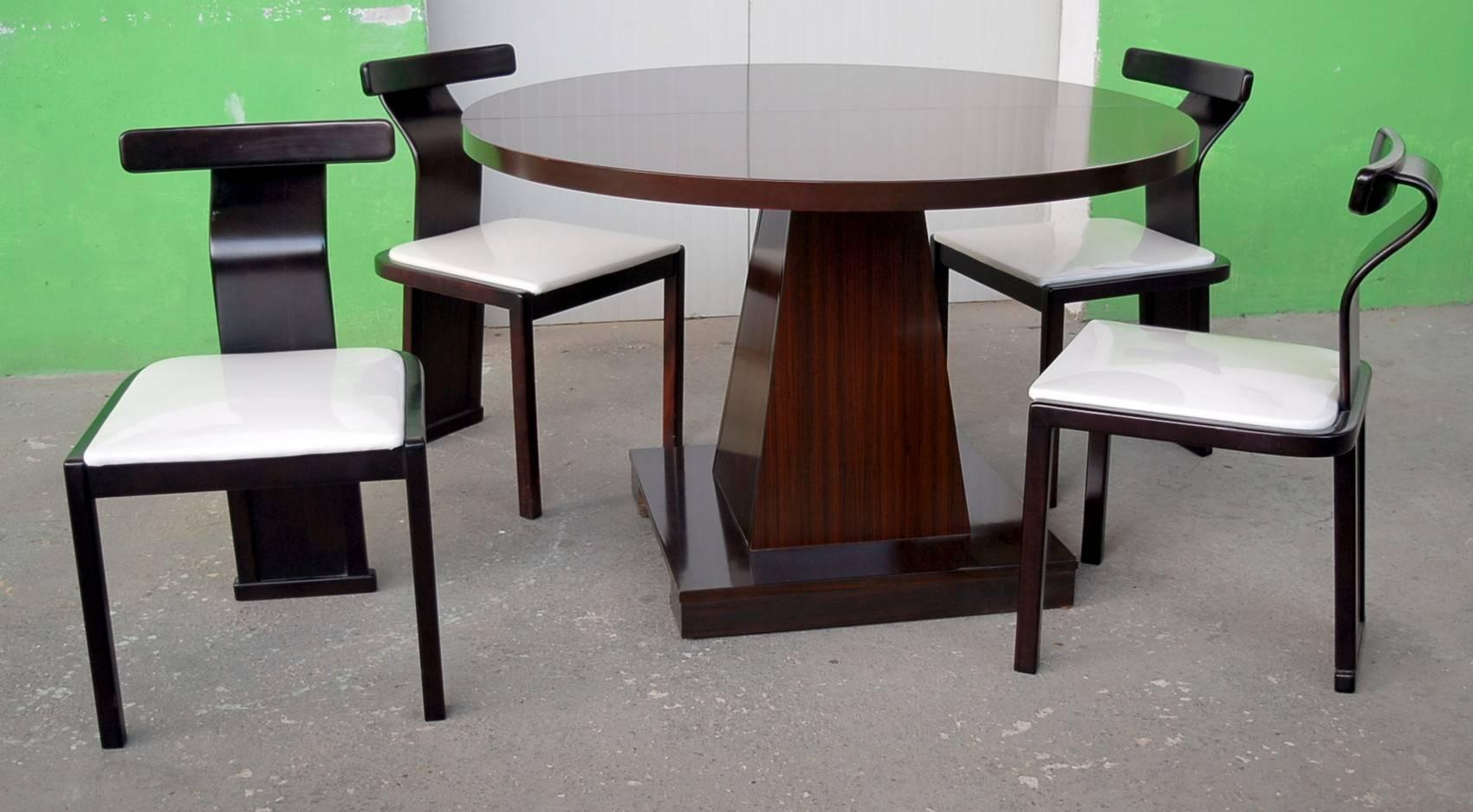 Faux Leather Four Chairs and Table Midcentury Set, Saporiti, Introini and Willy Rizzo Design