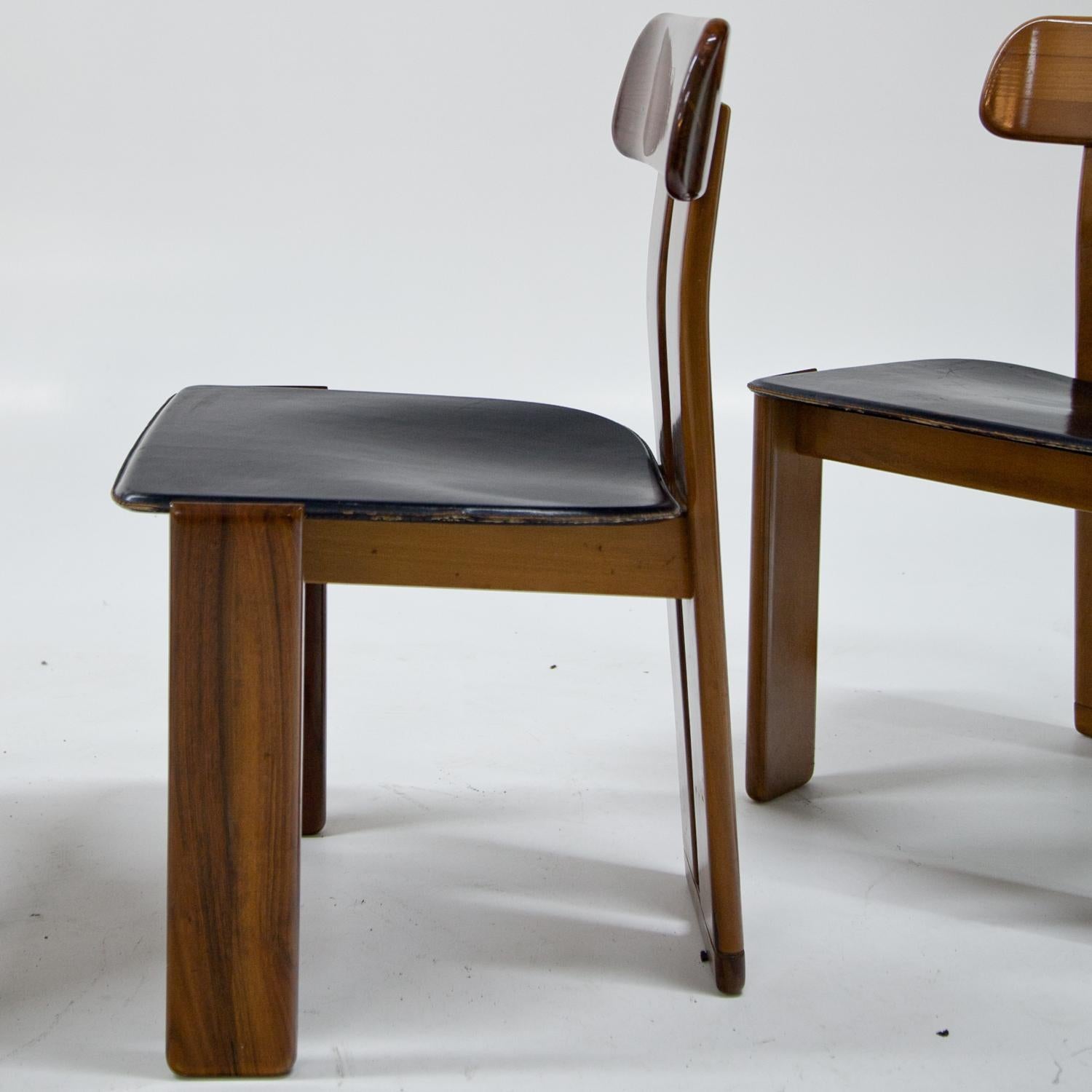 Leather Four Chairs, Attributed to Afra & Tobia Scarpa for Maxalto, Italy, 1970s