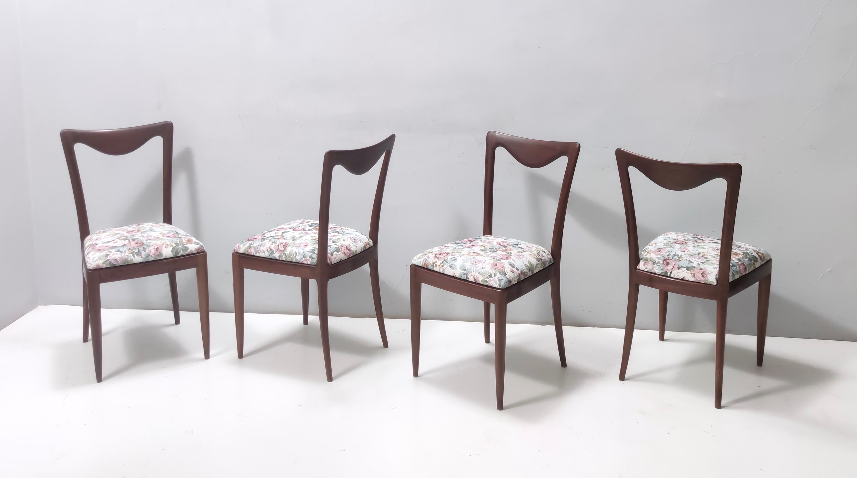 Mid-Century Modern Four Chairs by Carlo Enrico Rava with Beech Frame and Linen Patterned Fabric For Sale