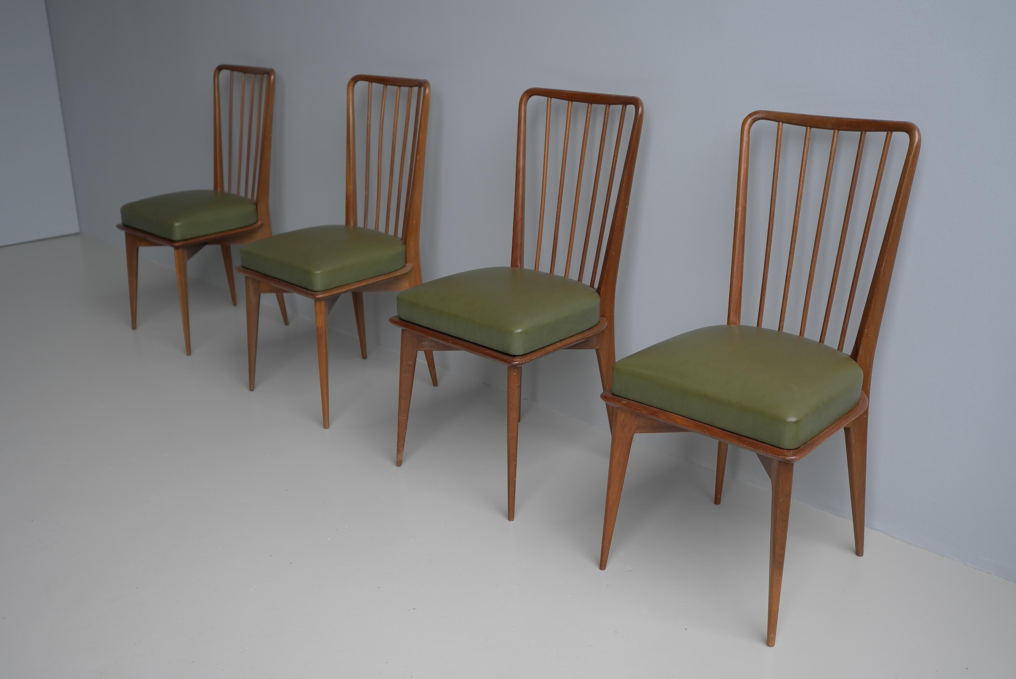 Mid-Century Modern Four Chairs by Charles Ramos in Wood , Édition Castellaneta, France 1960 For Sale