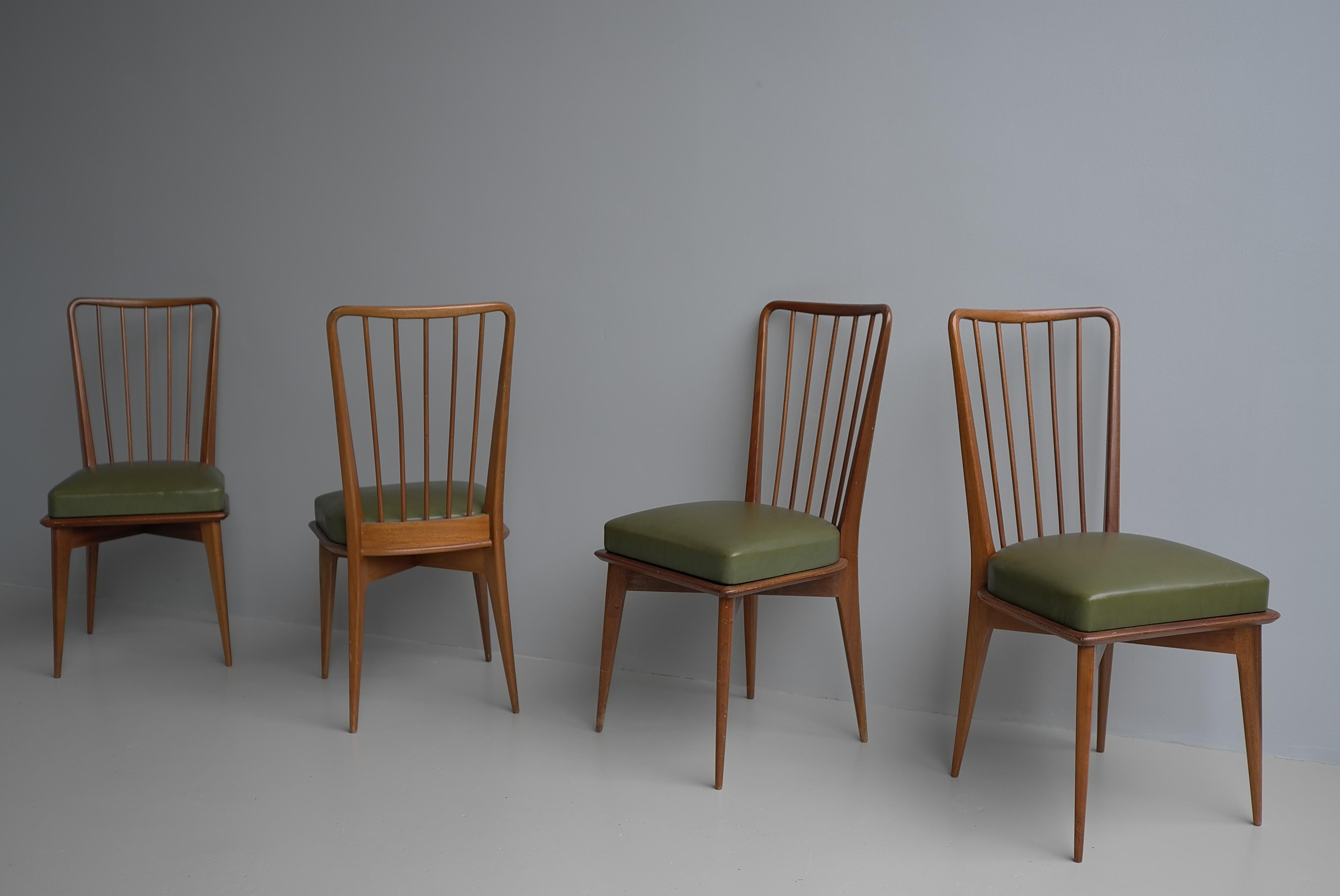 French Four Chairs by Charles Ramos in Wood , Édition Castellaneta, France 1960 For Sale