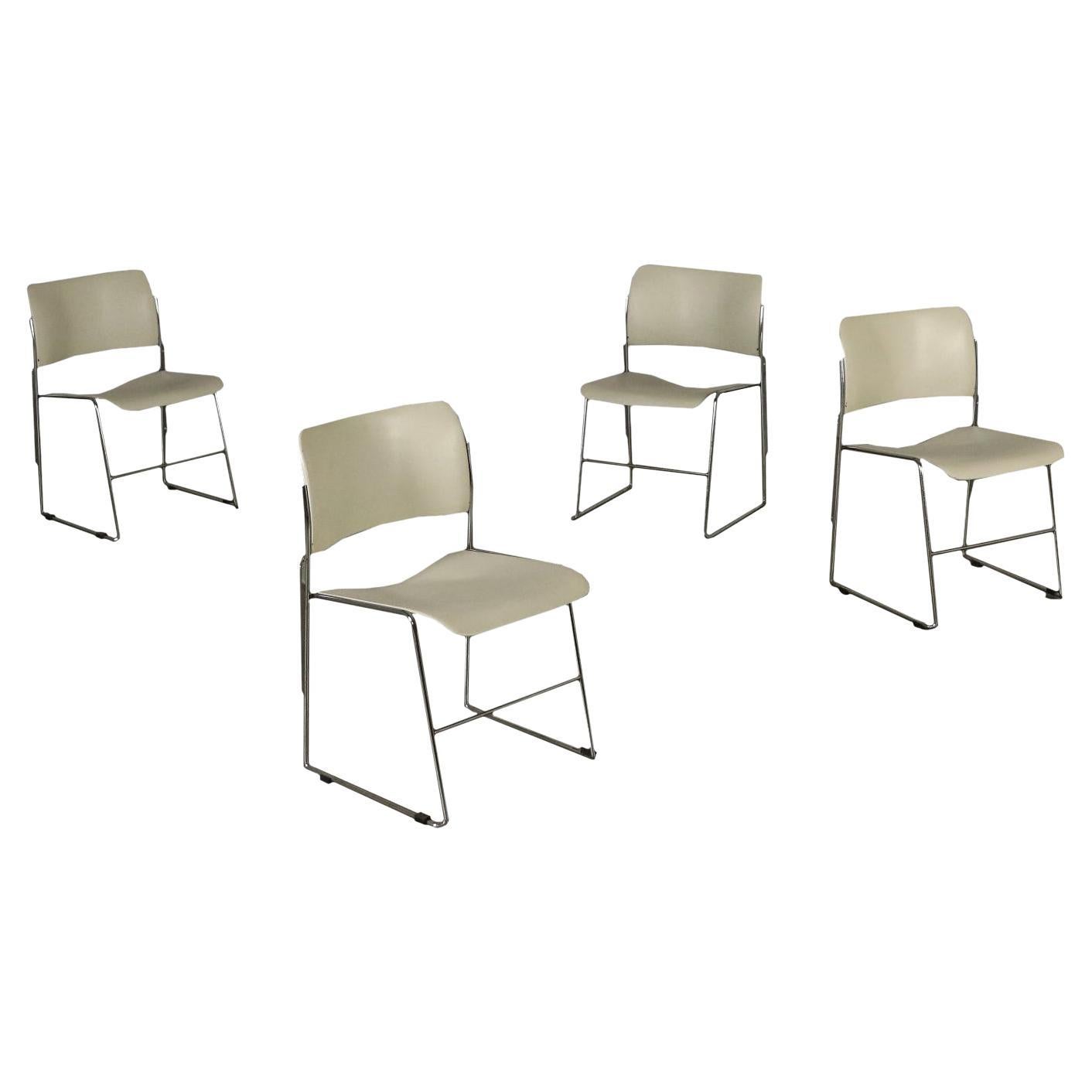 Four Chairs David Rowland for GF Forniture Steel Metal, Italy, 1960s-1970s
