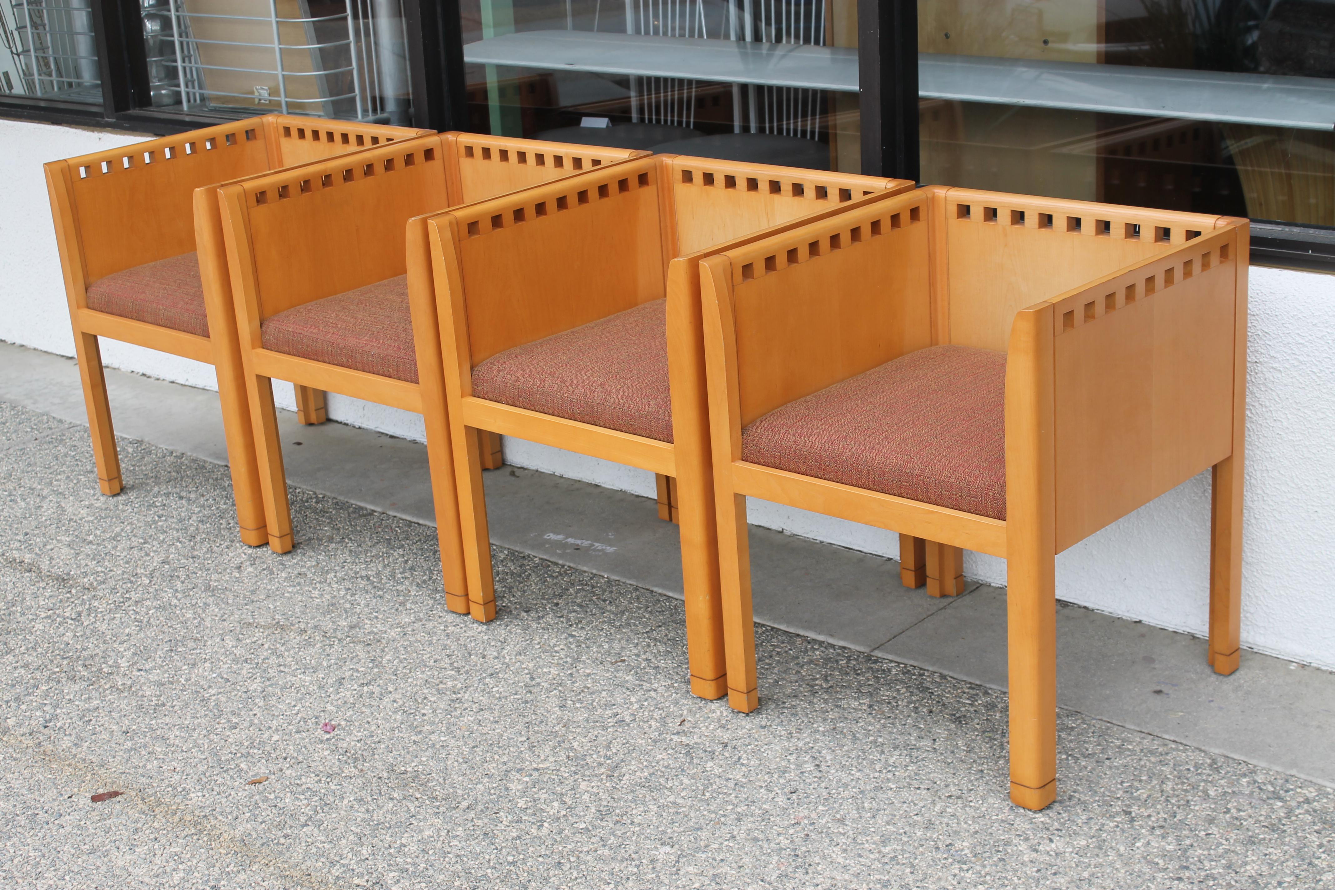 Four chairs by the Metropolitan Furniture Corporation. Label says Metropolitan Furniture Corporation member Steelcase Design Partnership, CA. Each chair measures 22.5