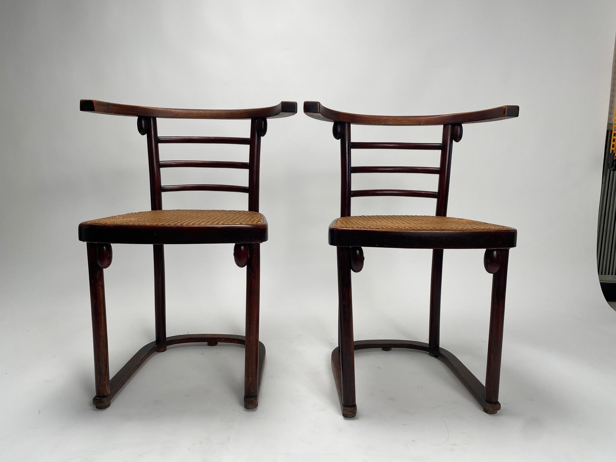 Straw Four chairs mod. Fledermaus, Josef Hoffmann for Thonet, 1910s For Sale