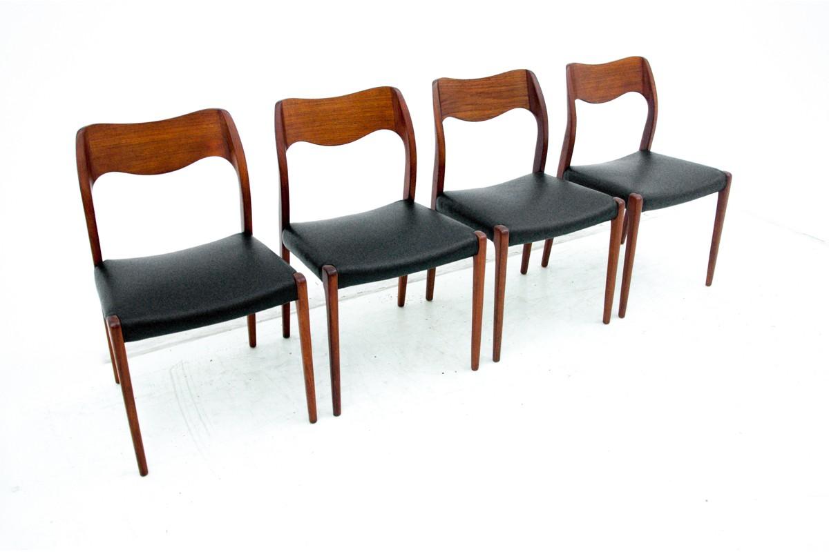 Scandinavian Modern Four Chairs, Niels O. Møller, Denmark, 1960s
