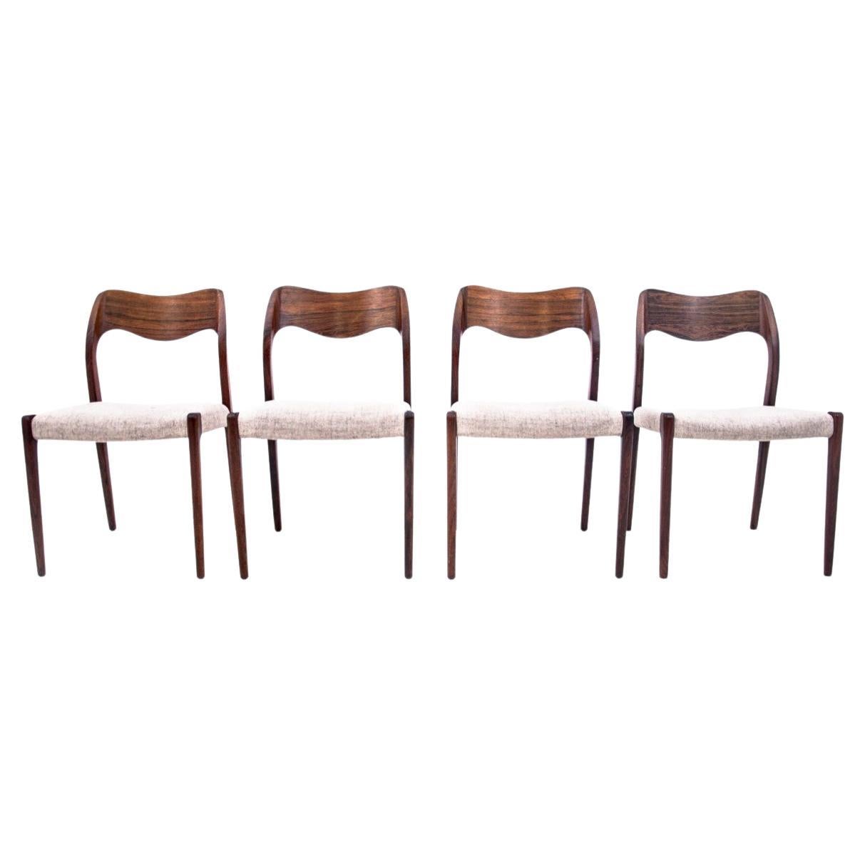 Four chairs, Niels O. Møller, model 71, Danish design, 1960s