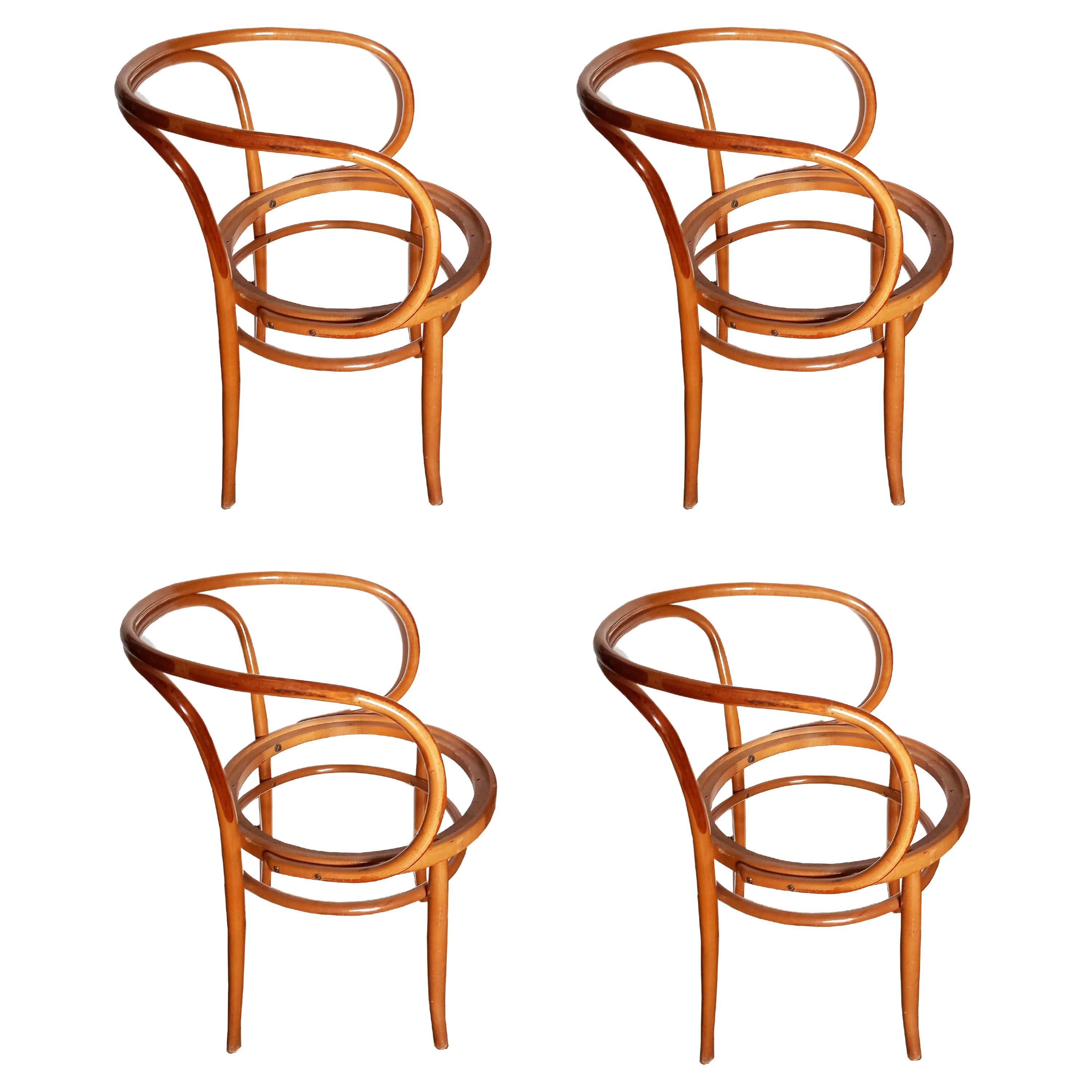 After Thonet  209 Four Chairs or Archairs  Natural Bentwood, Midcentury