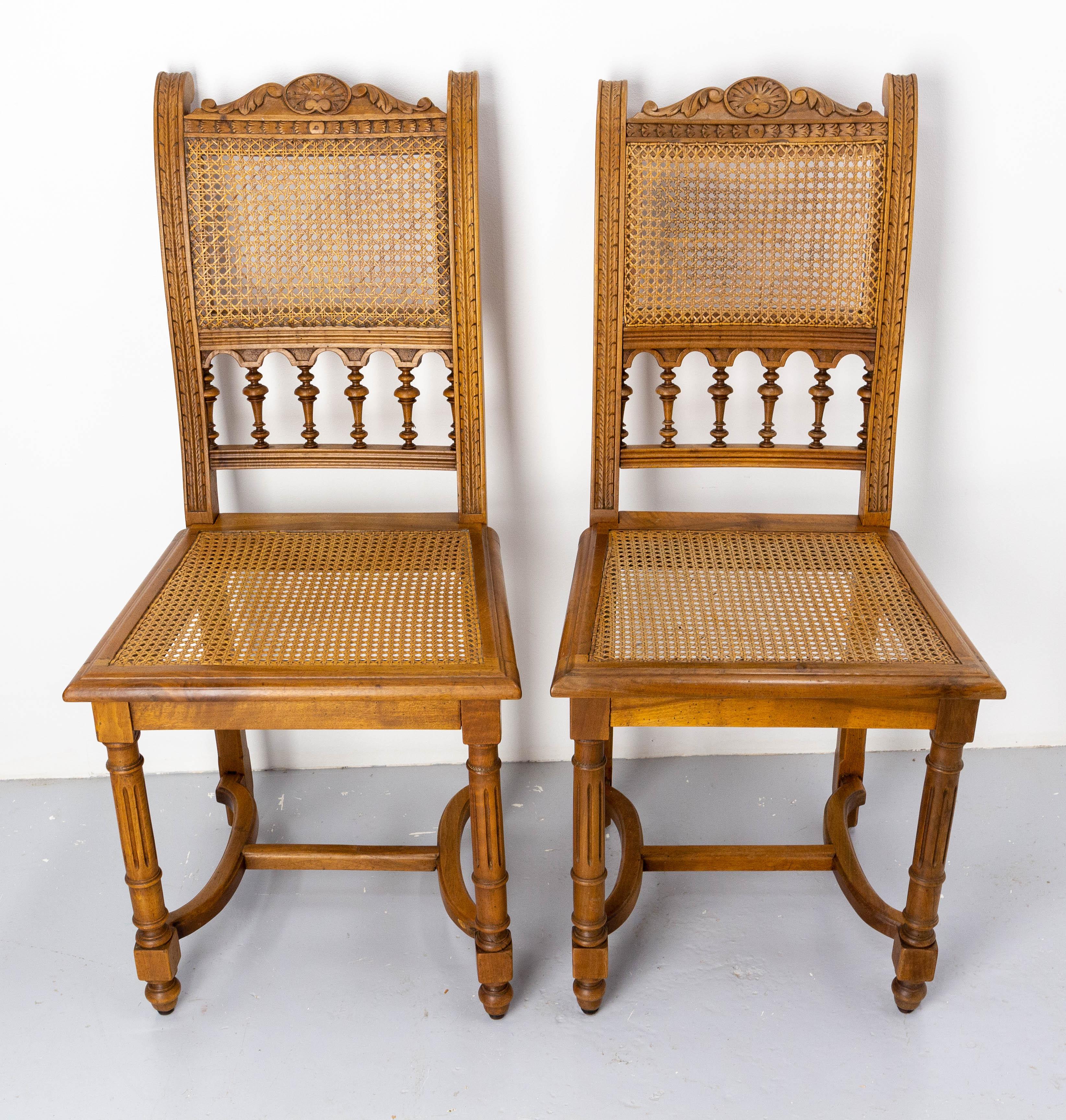 Four Chairs Walnut and Cane in the Louis XIII Style, French, circa 1900 In Good Condition For Sale In Labrit, Landes