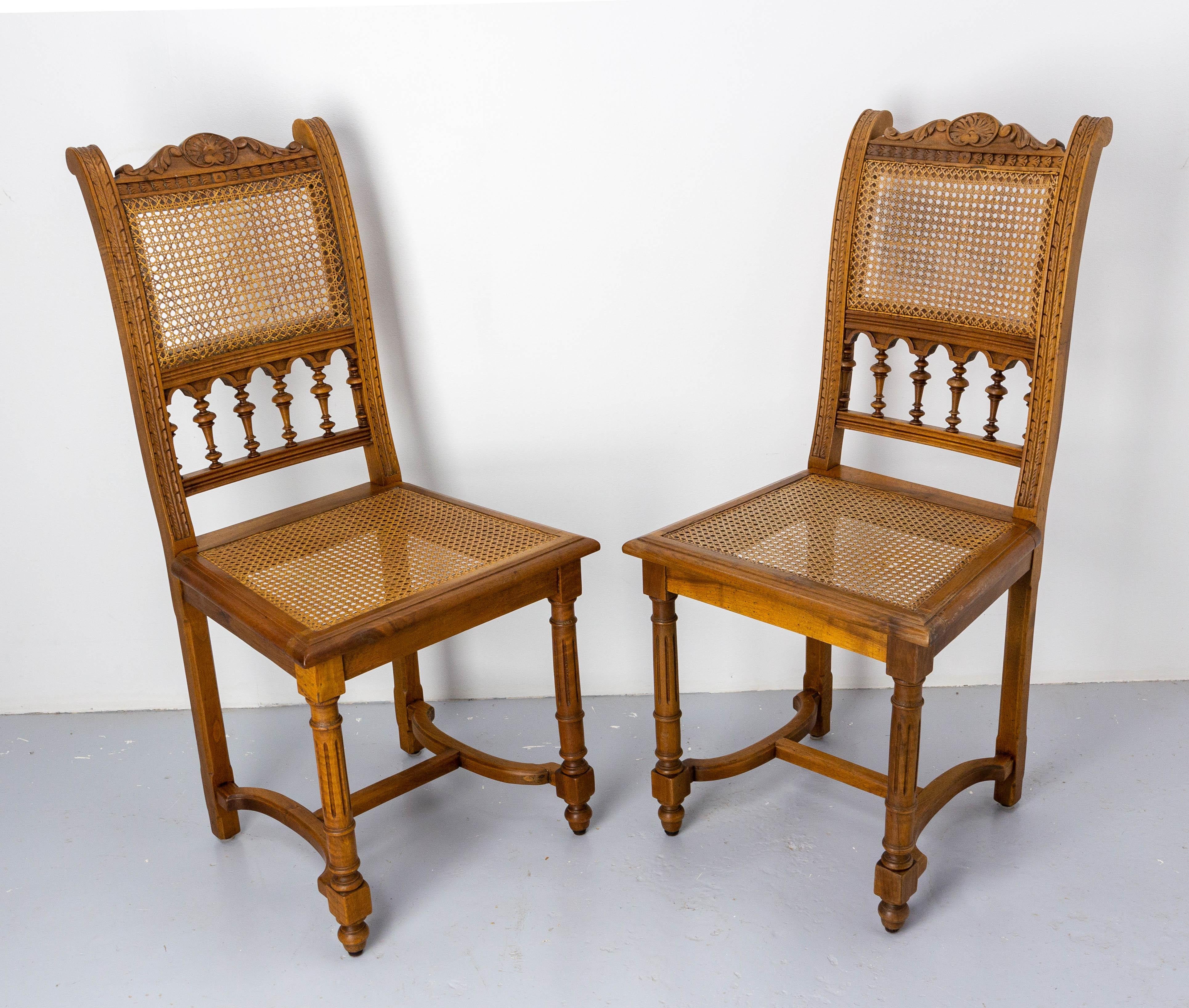 19th Century Four Chairs Walnut and Cane in the Louis XIII Style, French, circa 1900 For Sale