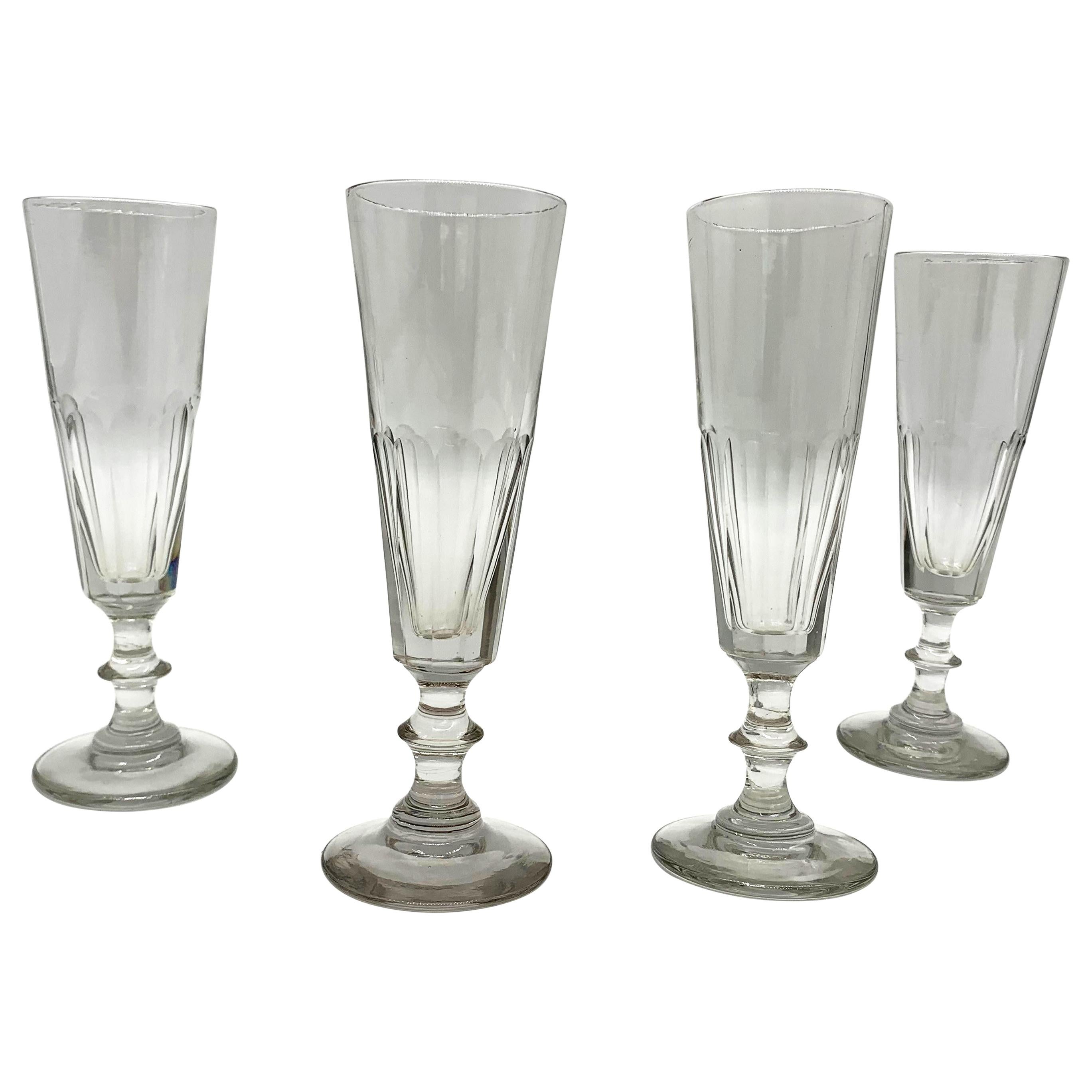 Four Champagne Glasses Hand Blown 1860 French