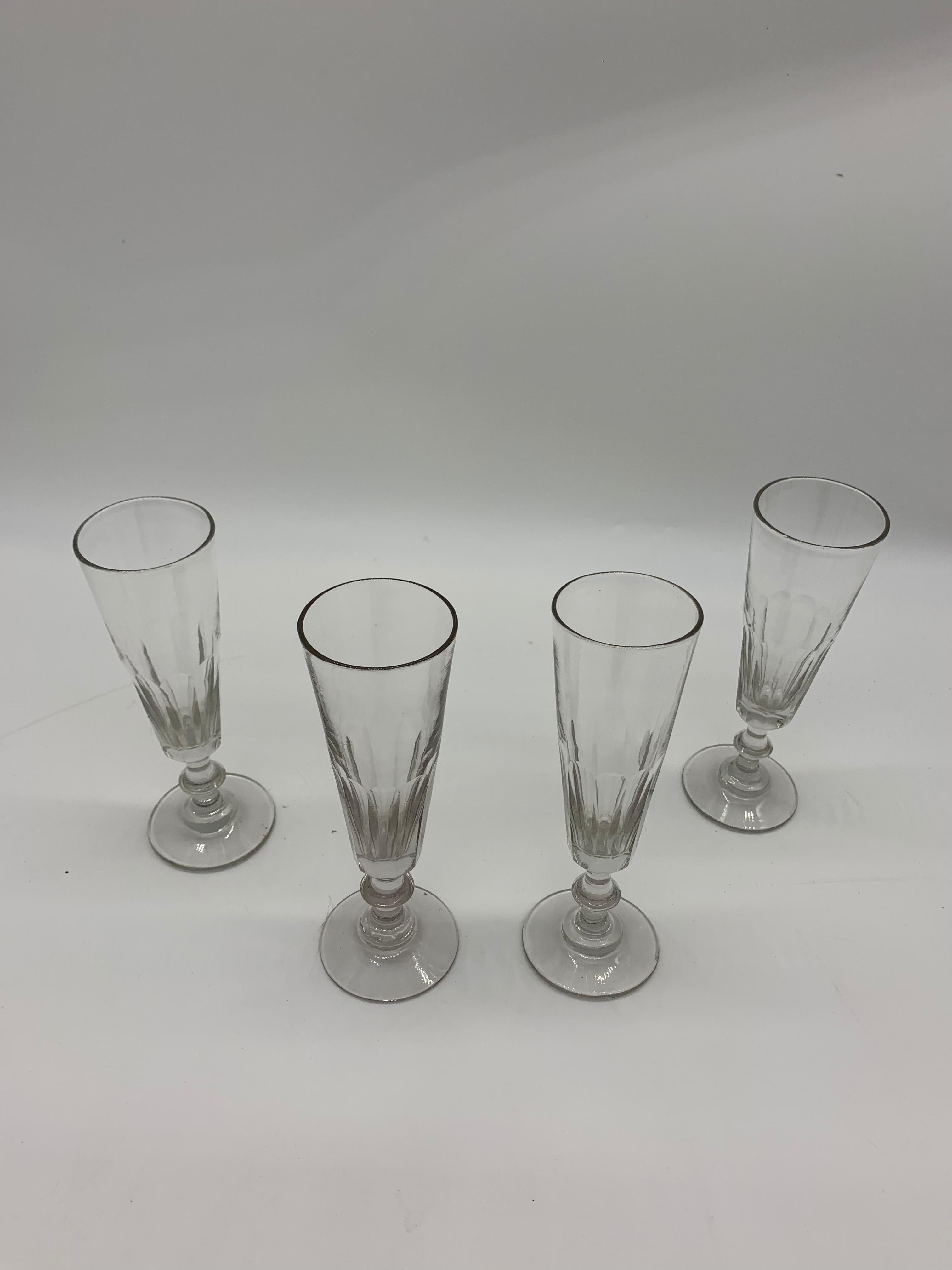Art Deco Four Champagne Glasses Hand Blown 1860 French